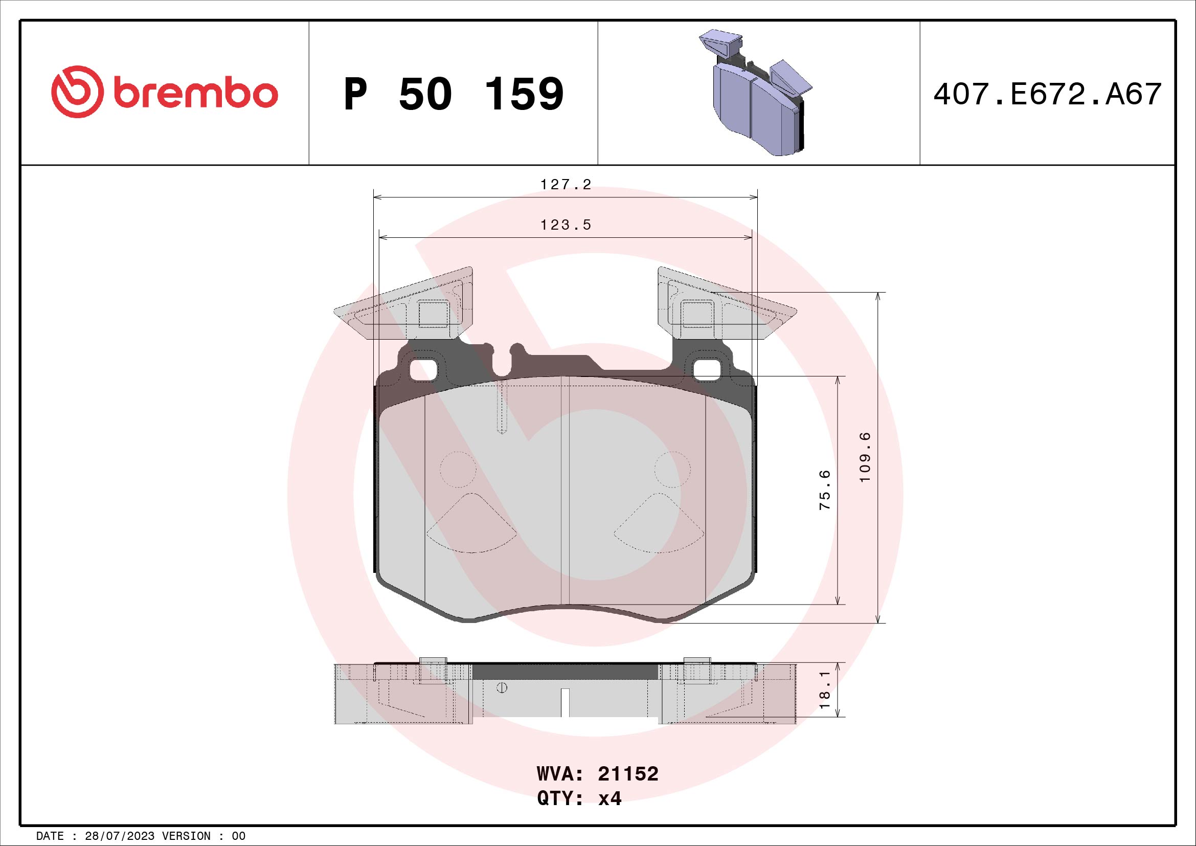 Brake Pad Set, disc brake (Double cloth)  Art. P50159