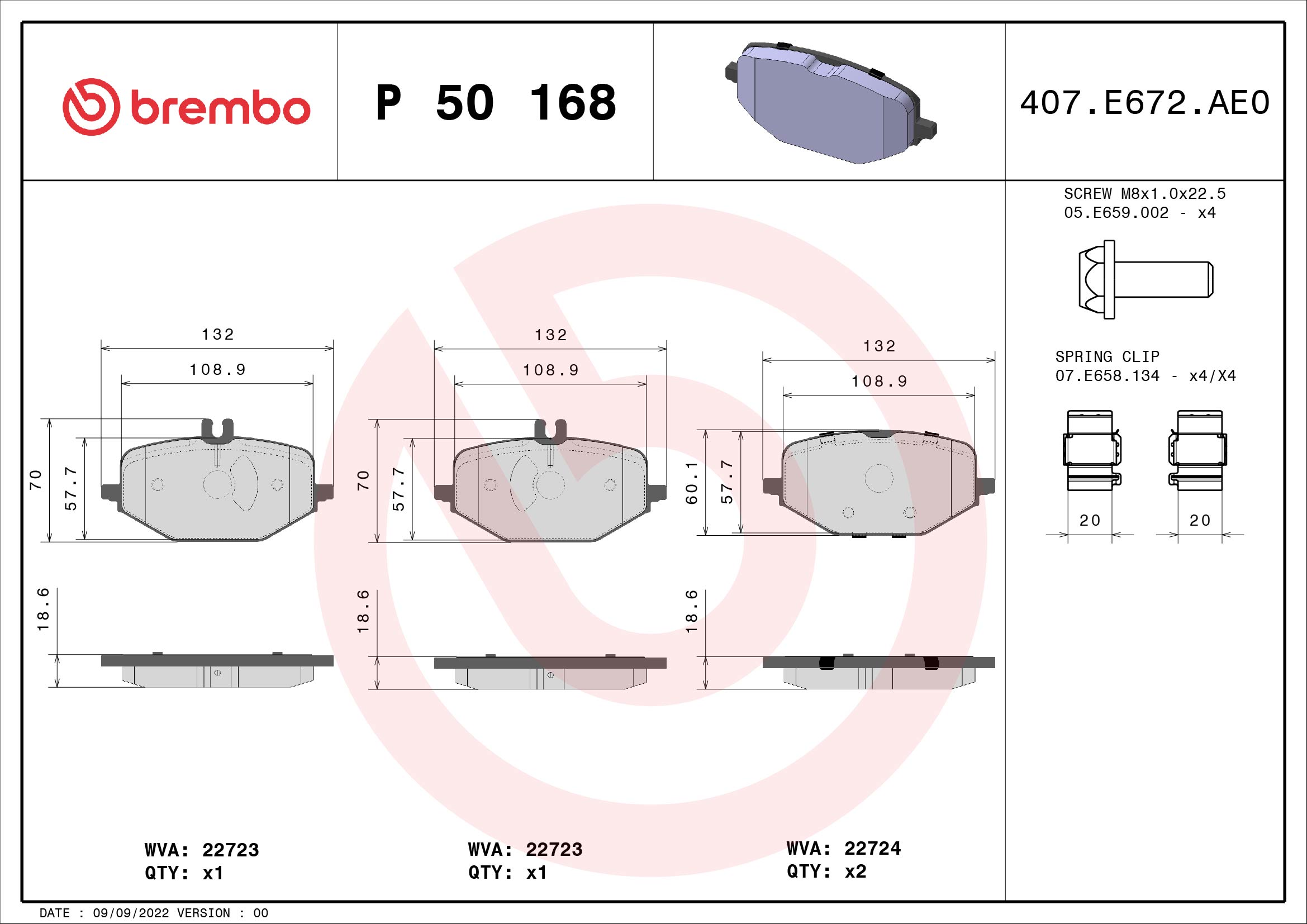 Brake Pad Set, disc brake (Front axle)  Art. P50168