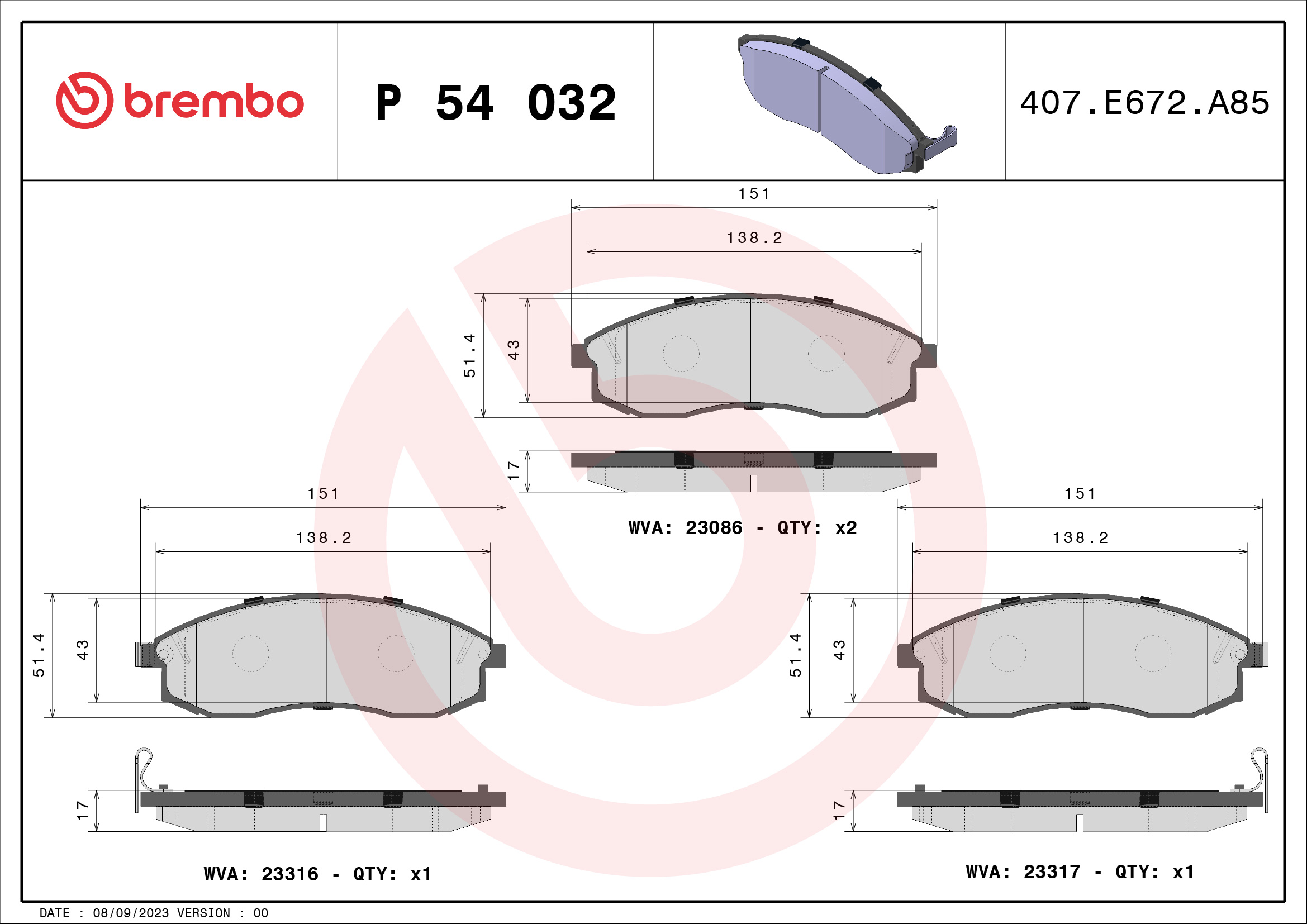 Brake Pad Set, disc brake (Front axle)  Art. P54032