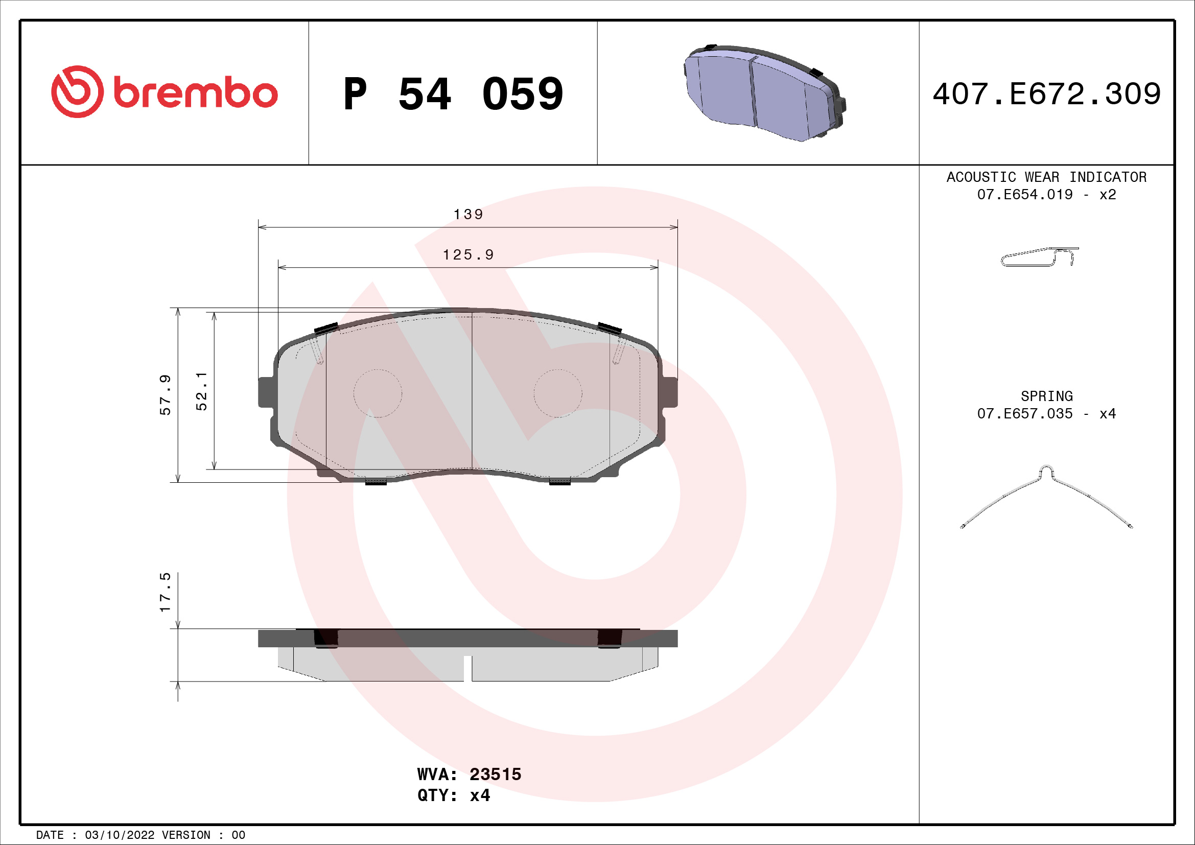 Brake Pad Set, disc brake (Front axle)  Art. P54059