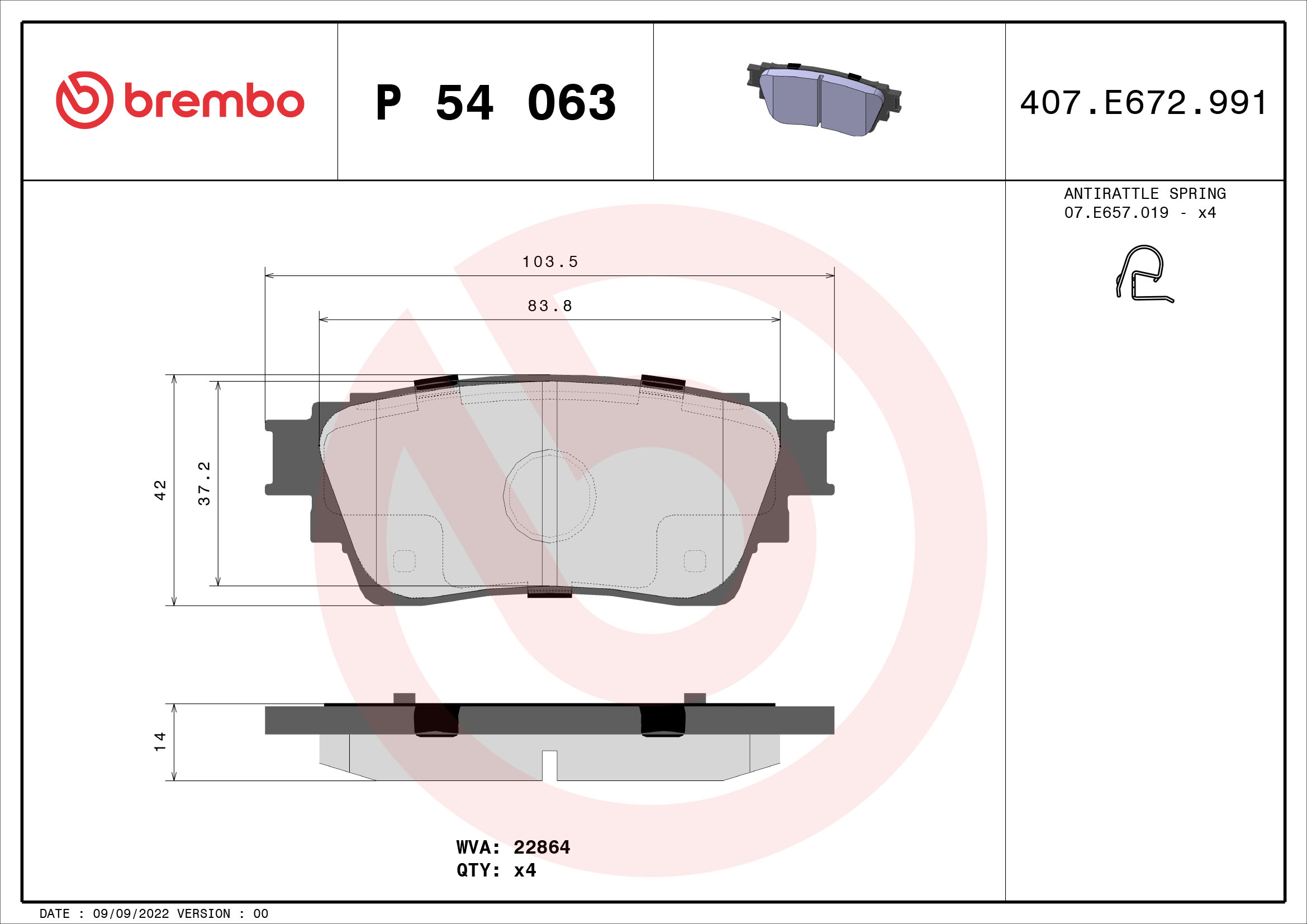 Brake Pad Set, disc brake (Rear axle)  Art. P54063