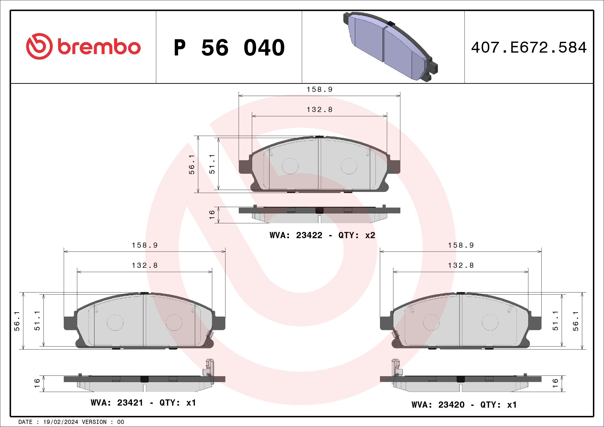 Brake Pad Set, disc brake (Front axle)  Art. P56040