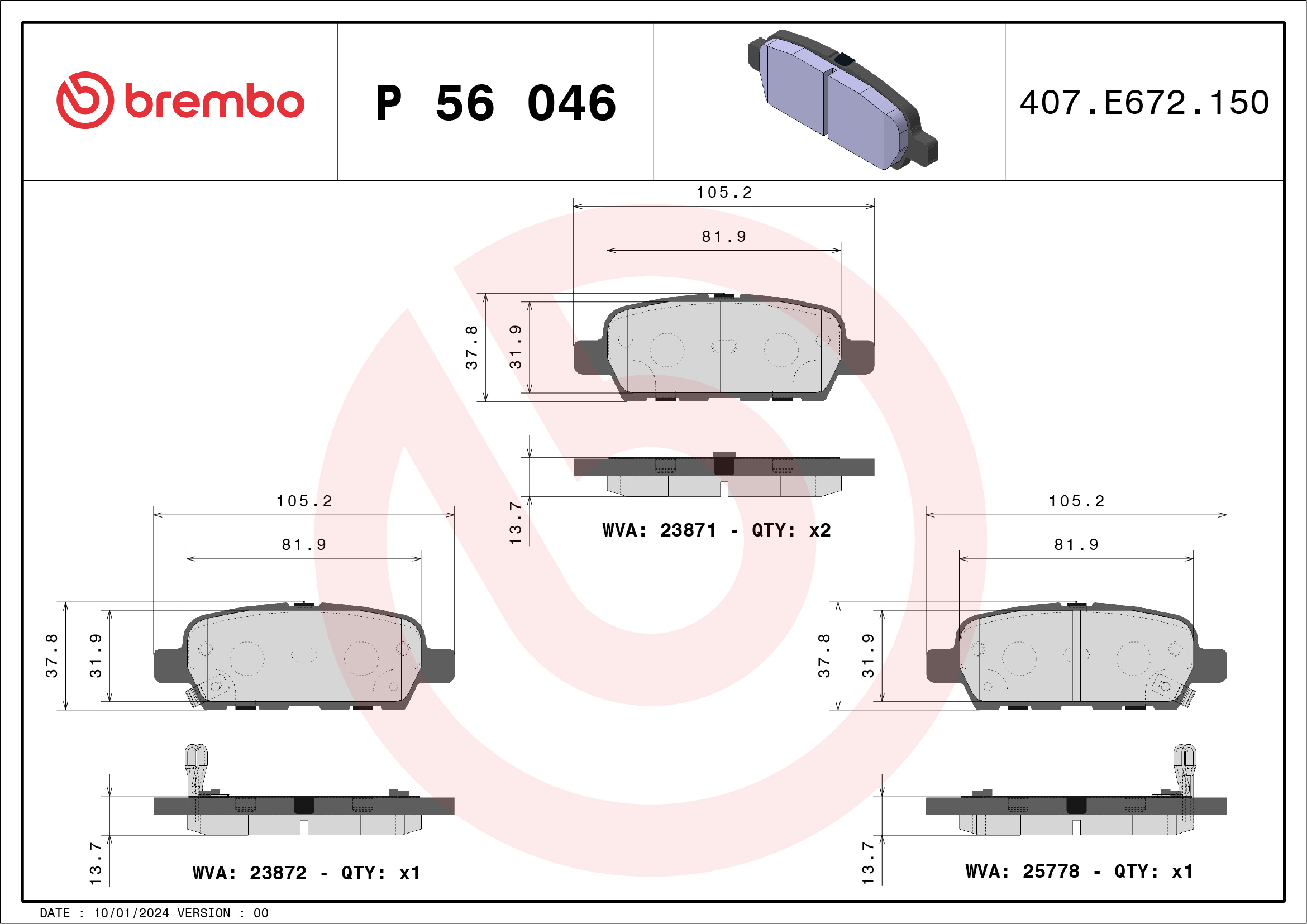 Brake Pad Set, disc brake (Rear axle)  Art. P56046