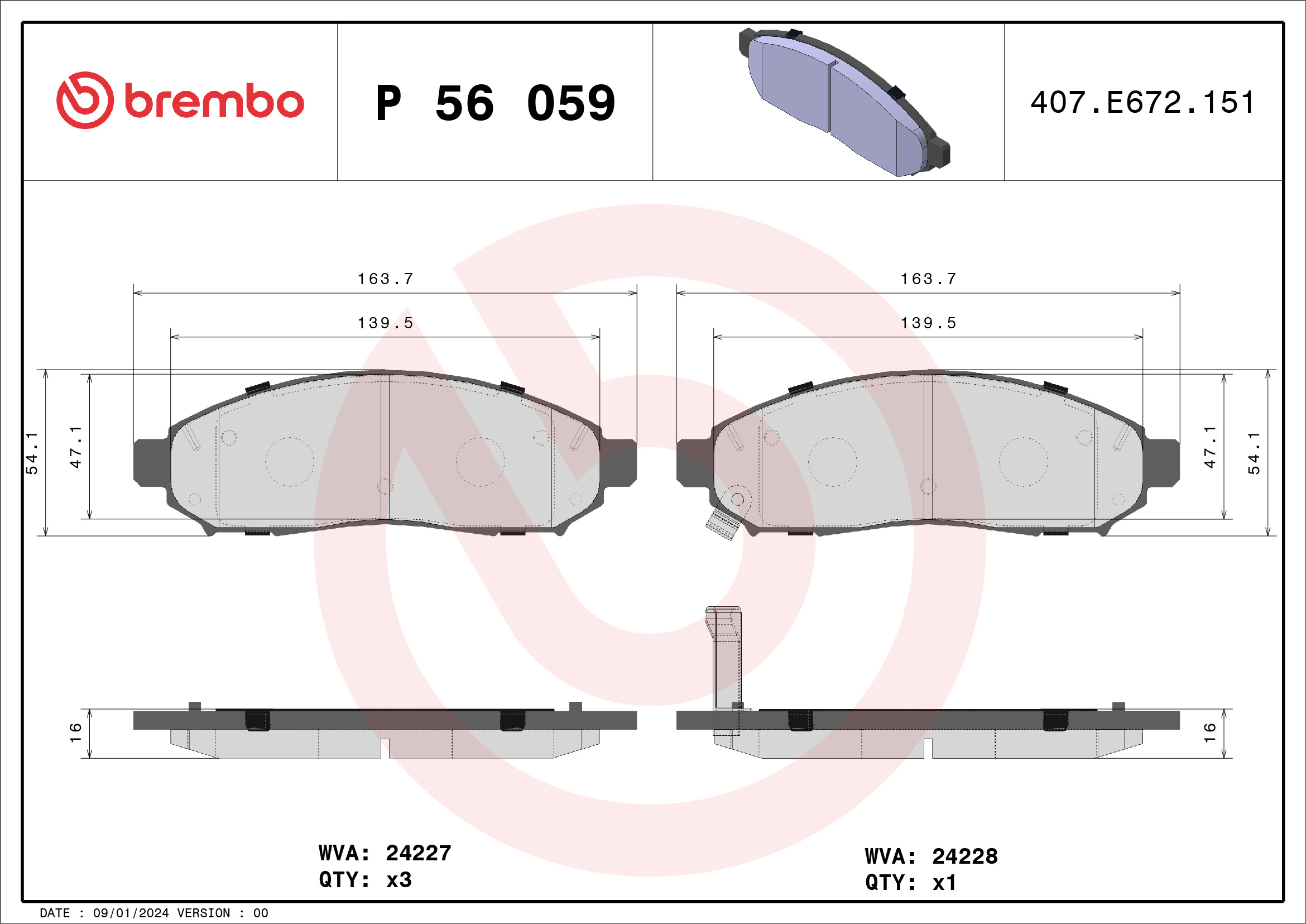 Brake Pad Set, disc brake (Front axle)  Art. P56059