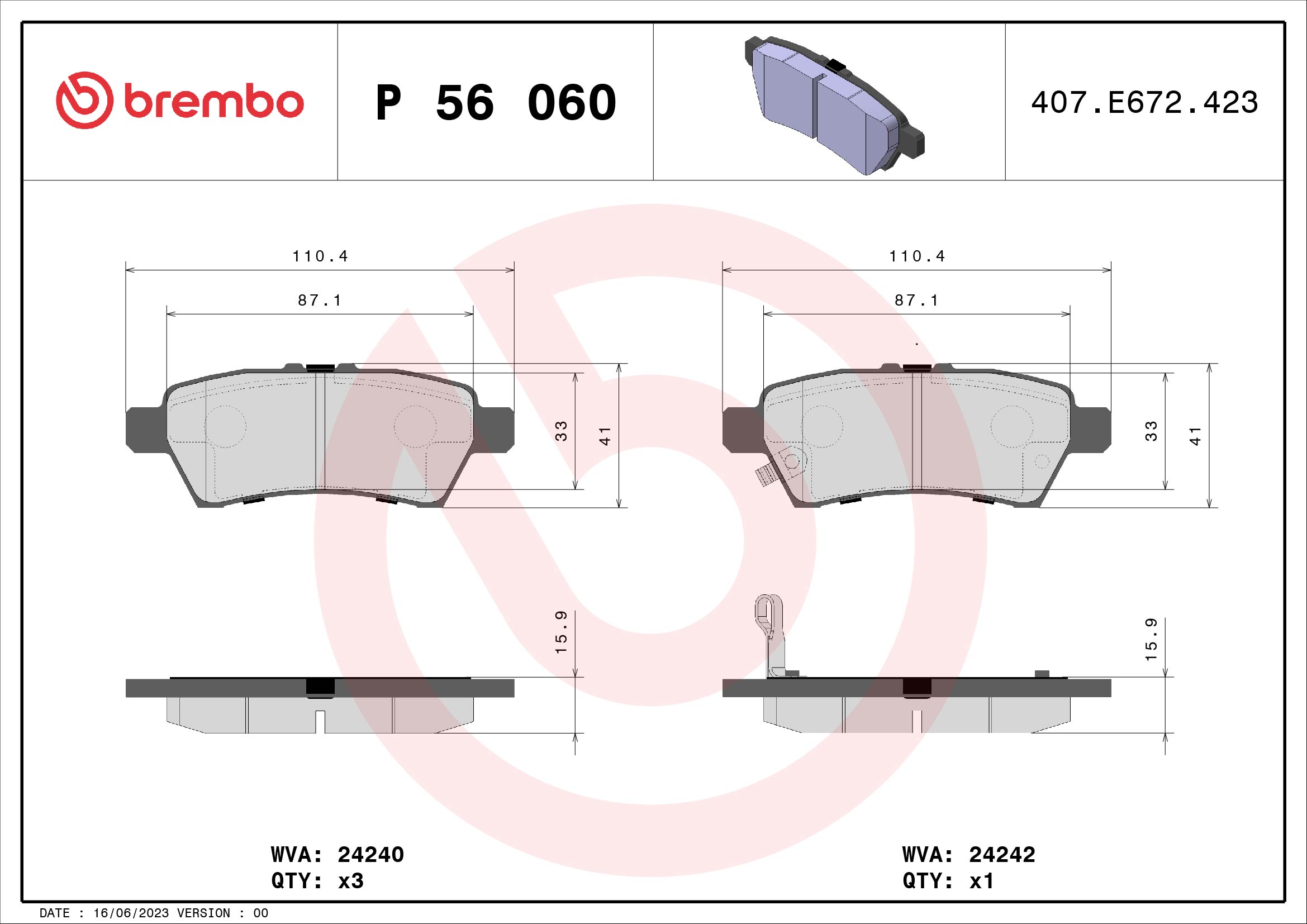 Brake Pad Set, disc brake (Rear axle)  Art. P56060