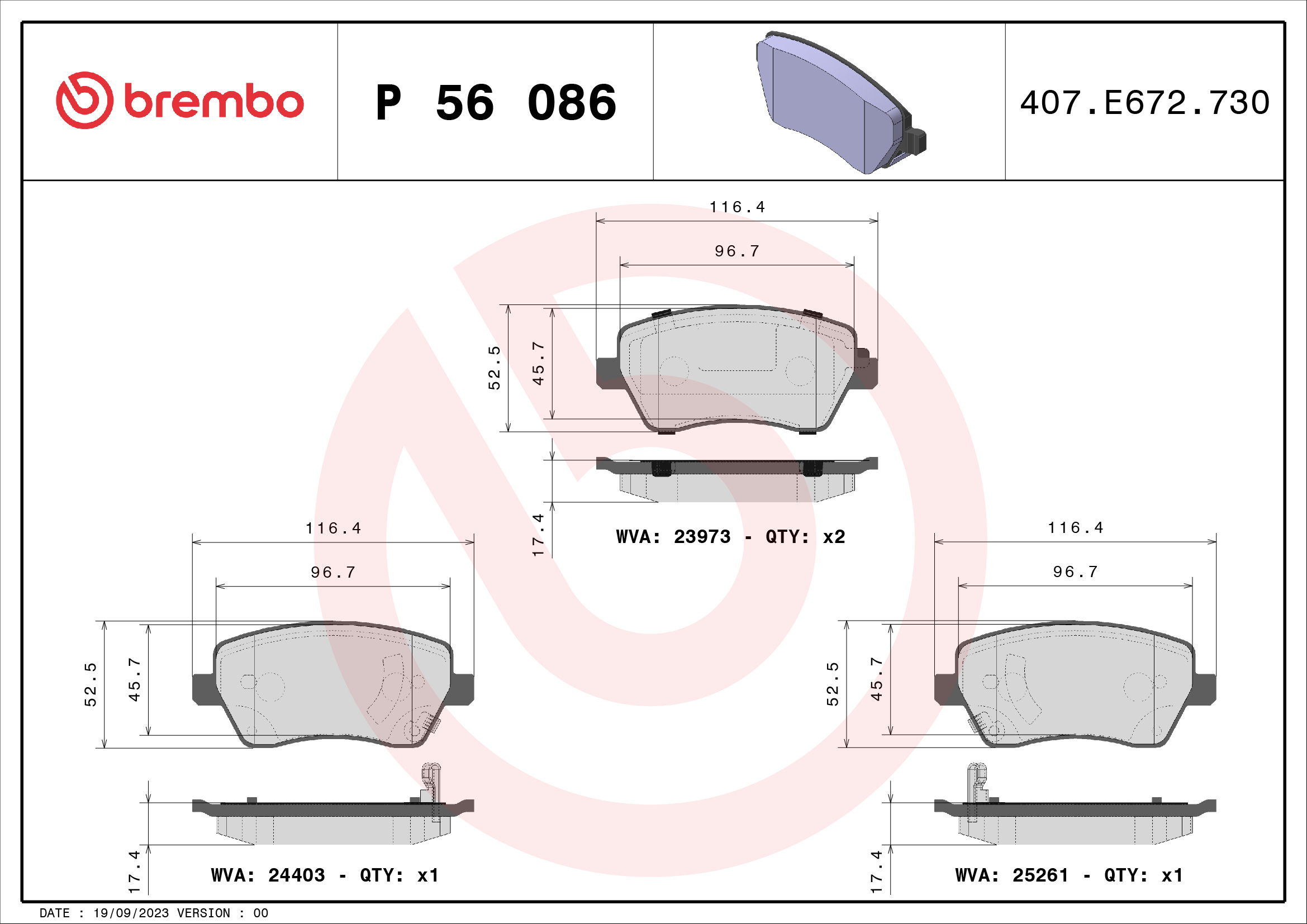 Brake Pad Set, disc brake (Front axle)  Art. P56086