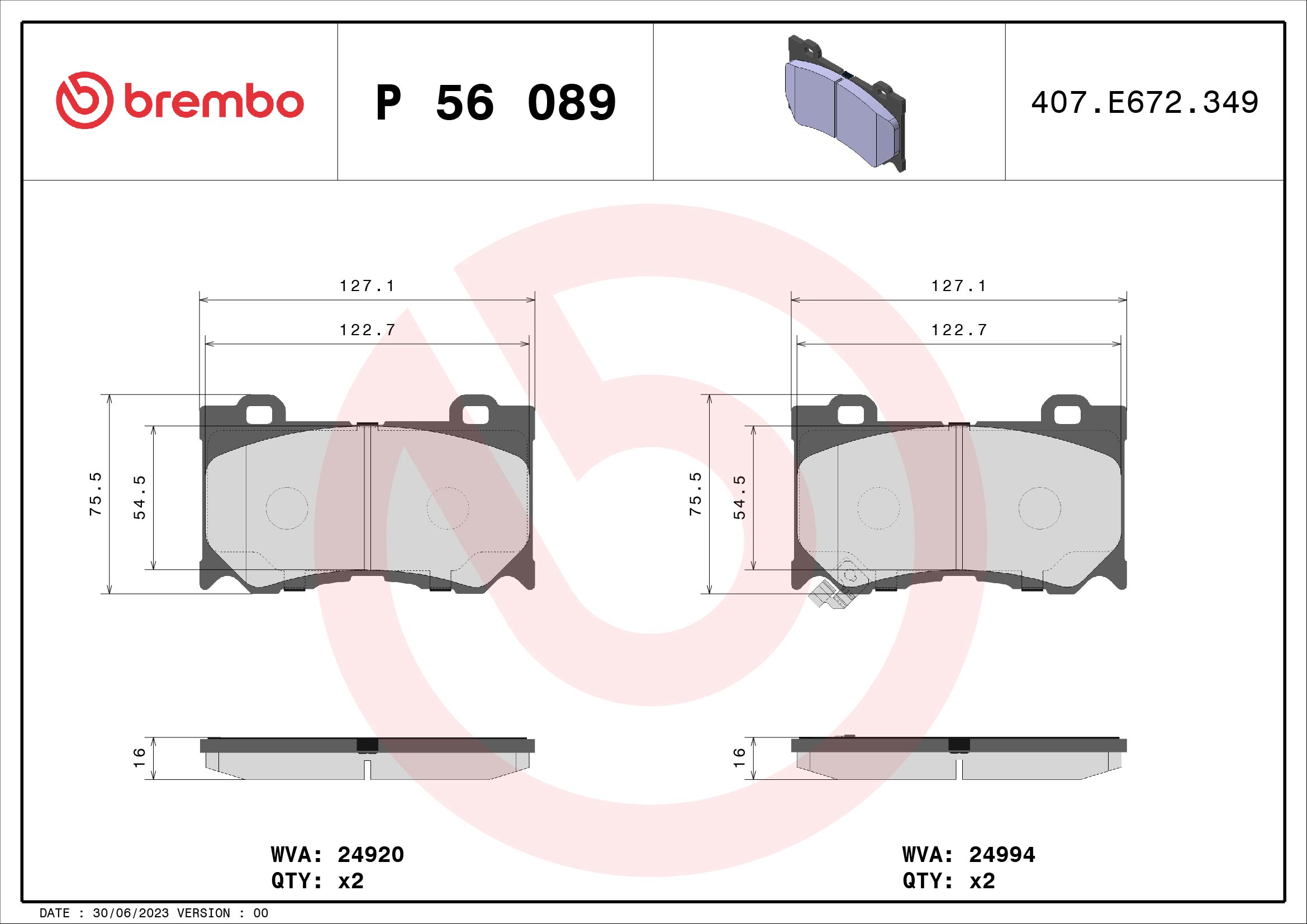 Brake Pad Set, disc brake (Front axle)  Art. P56089