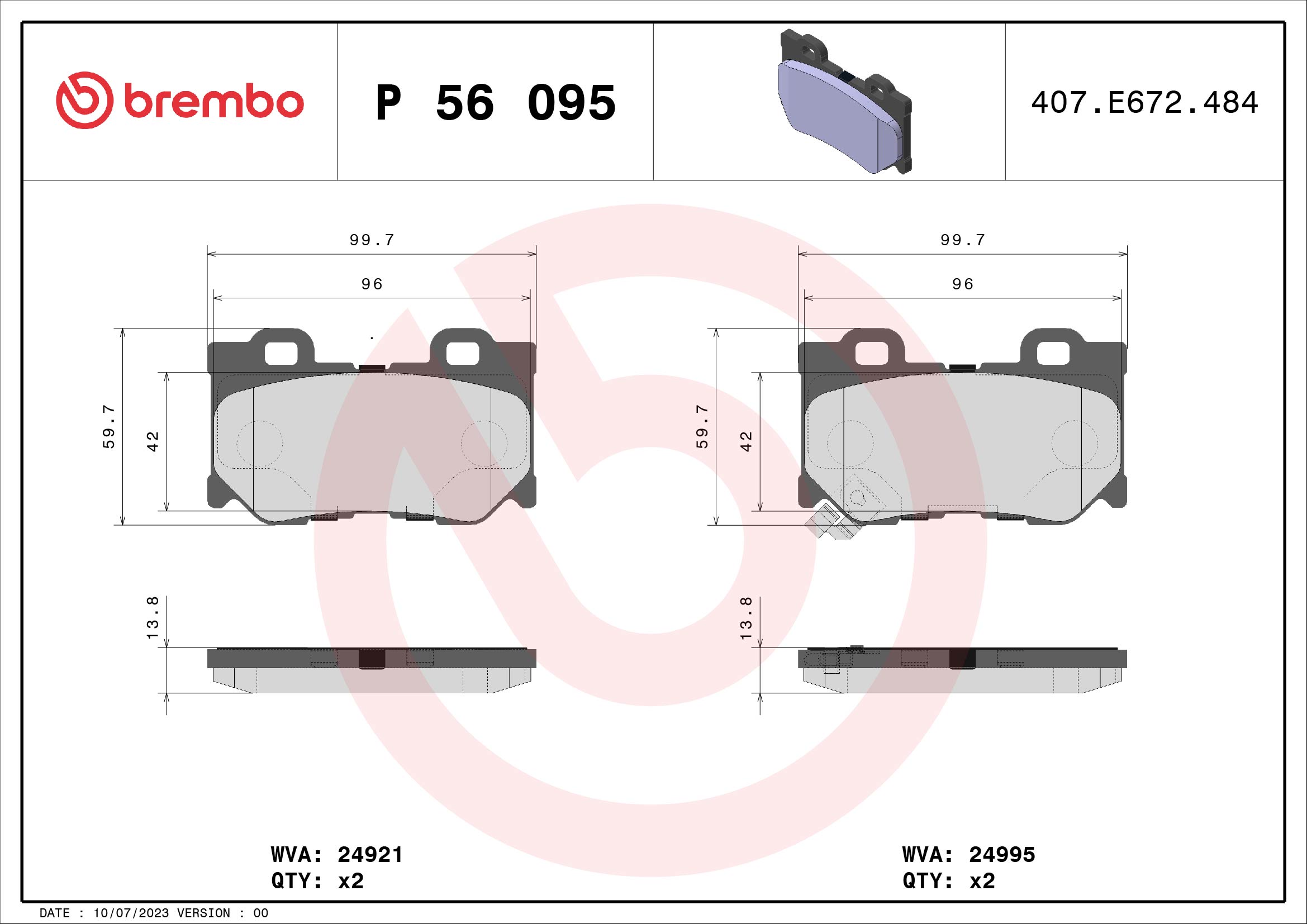 Brake Pad Set, disc brake (Rear axle)  Art. P56095