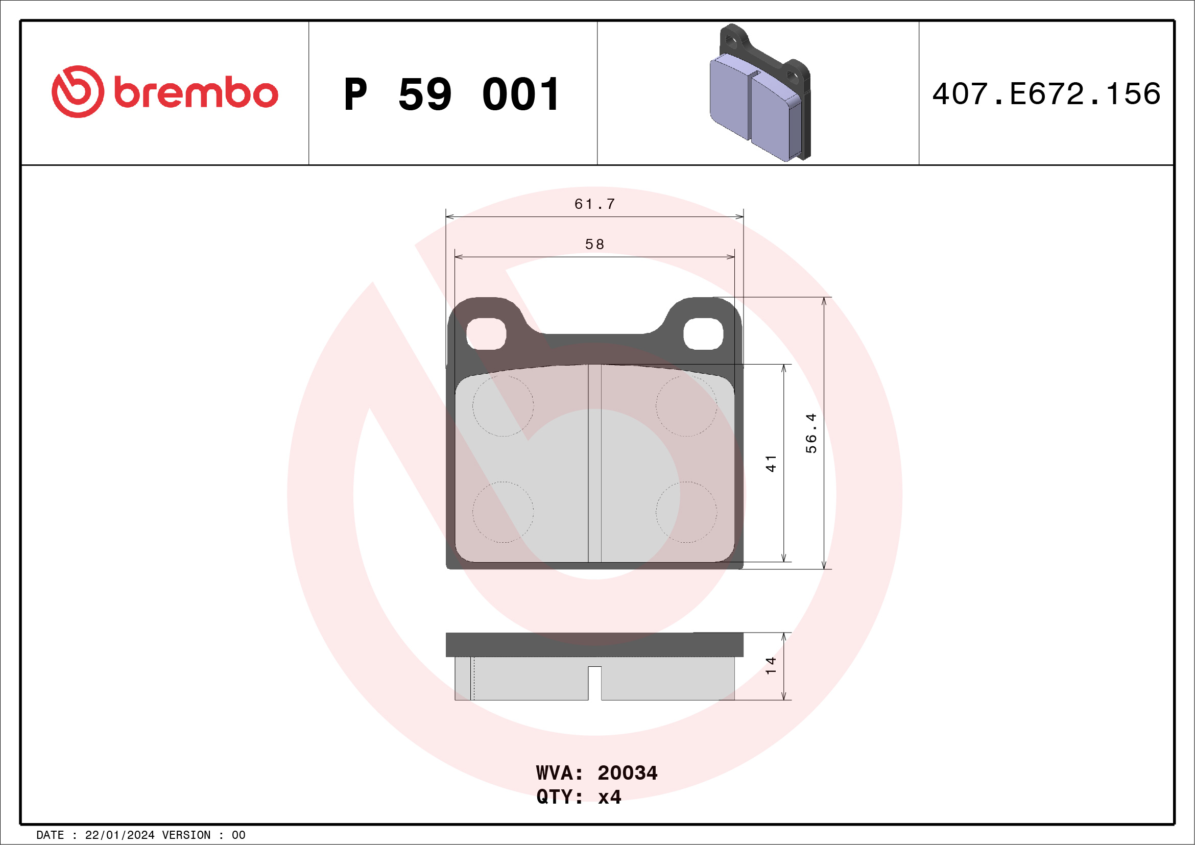 Brake Pad Set, disc brake (Front axle)  Art. P59001