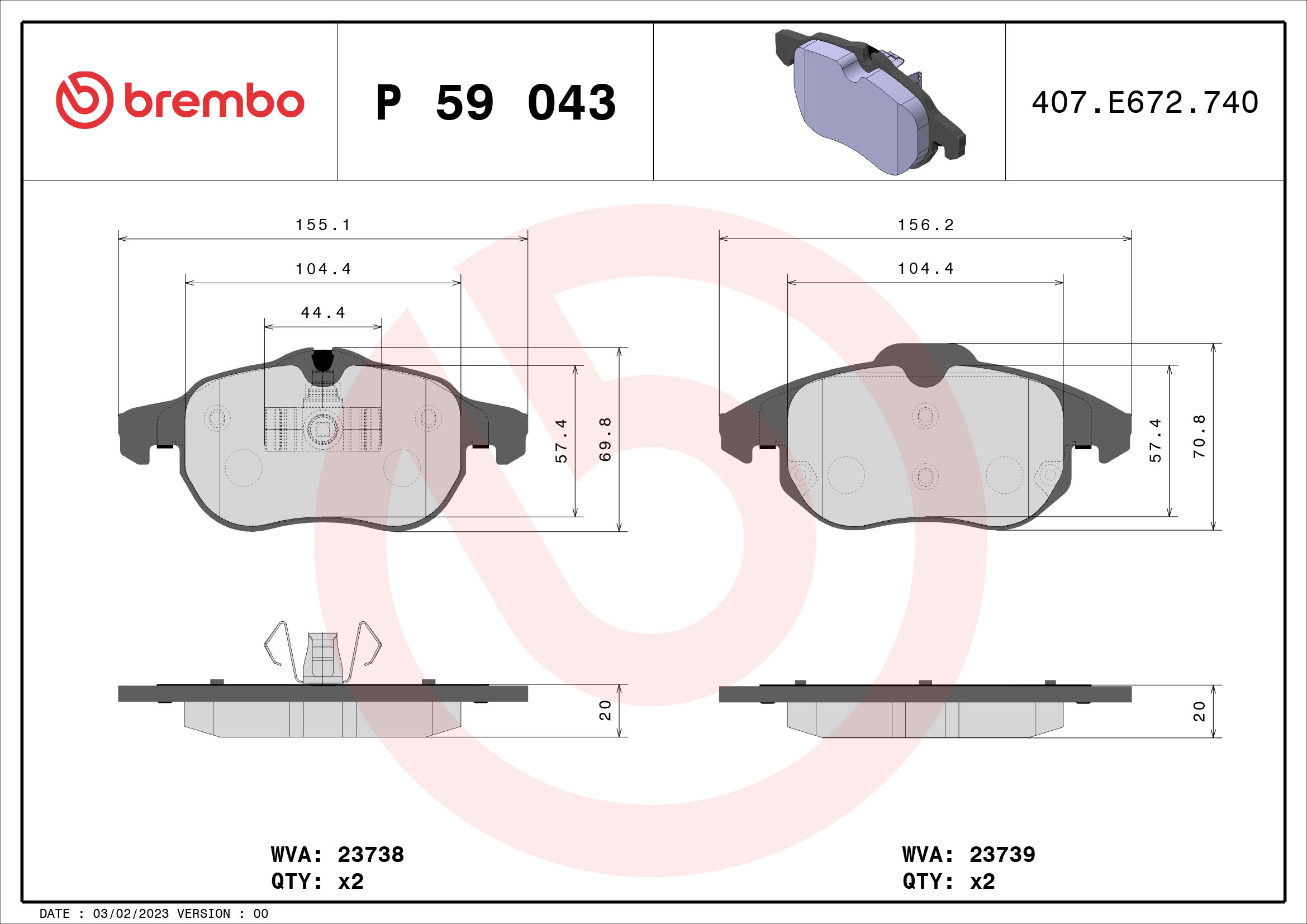 Brake Pad Set, disc brake (Front axle)  Art. P59043