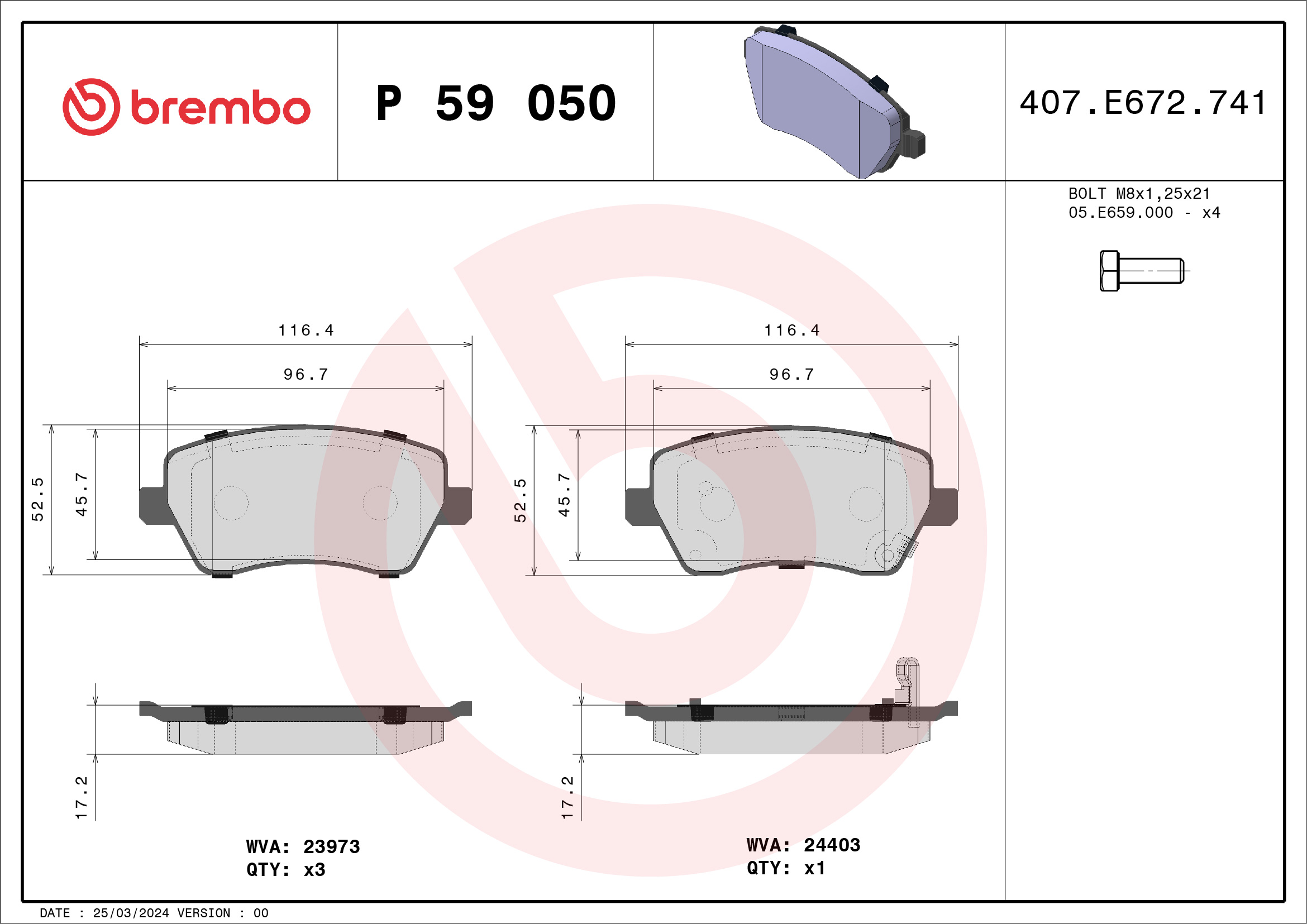 Brake Pad Set, disc brake (Front axle)  Art. P59050