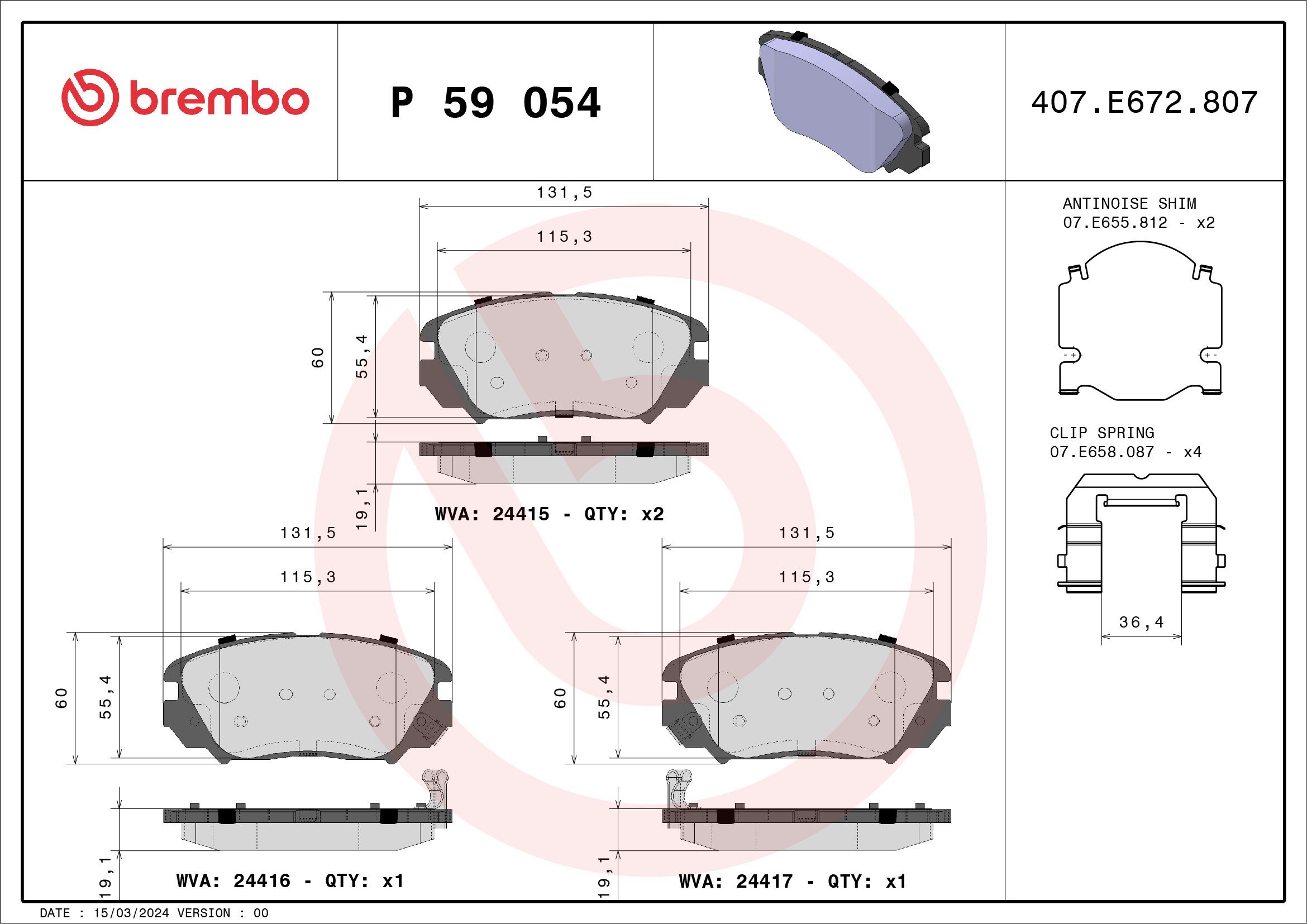 Brake Pad Set, disc brake (Front axle)  Art. P59054