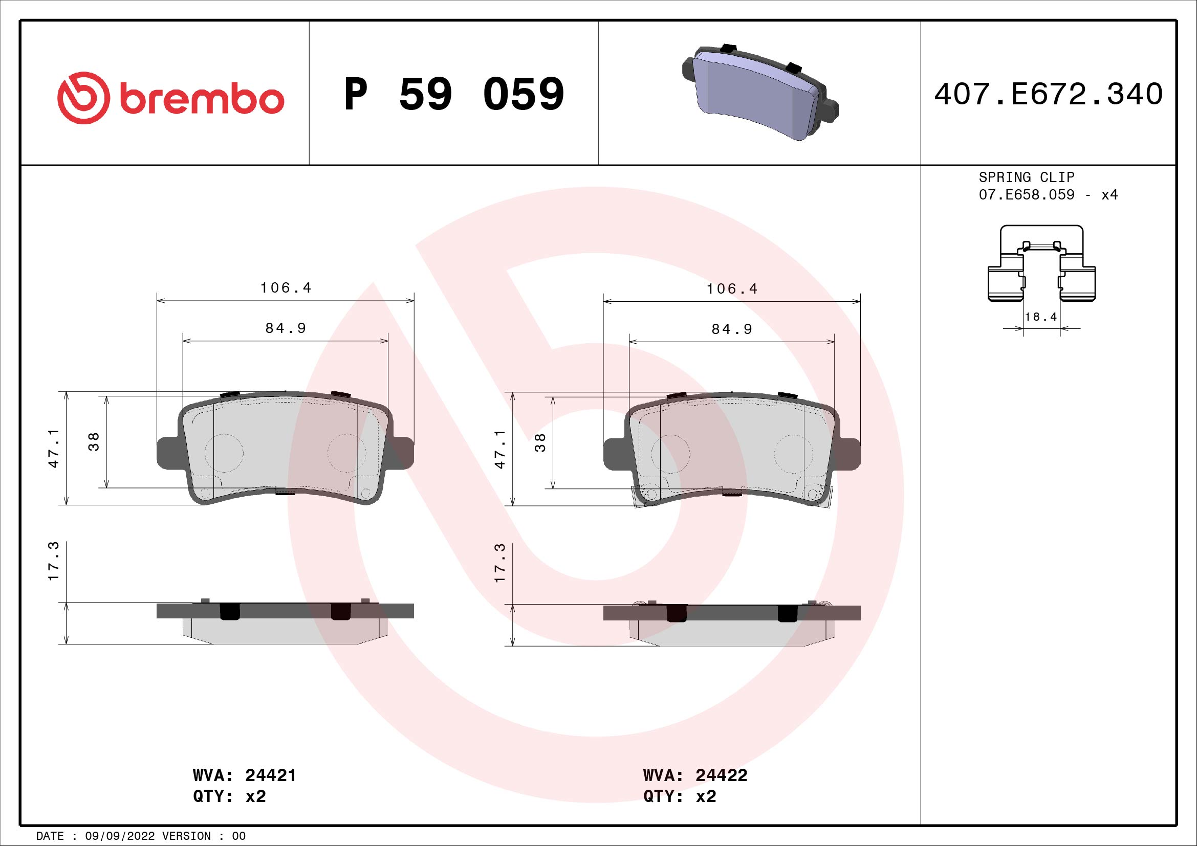 Brake Pad Set, disc brake (Rear axle)  Art. P59059