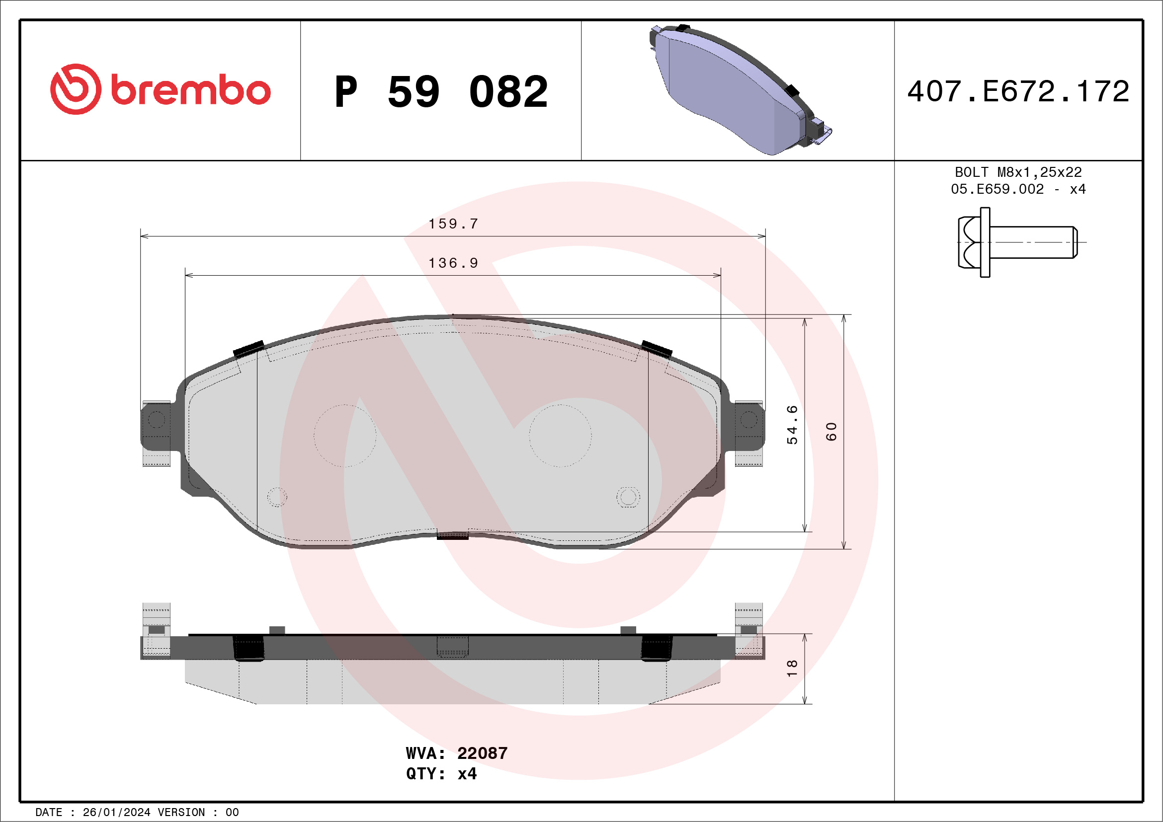 Brake Pad Set, disc brake (Front axle)  Art. P59082