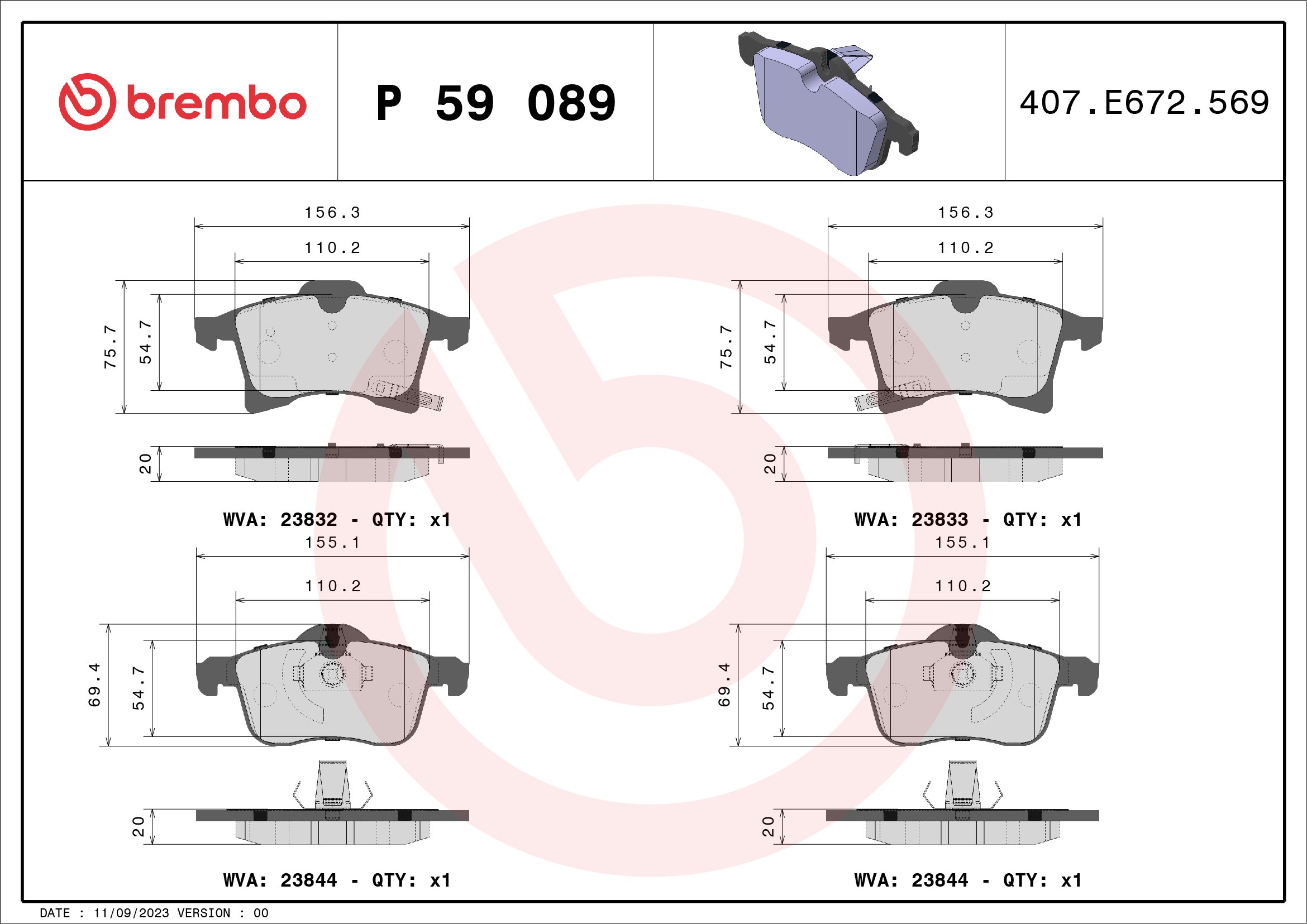 Brake Pad Set, disc brake (Front axle)  Art. P59089