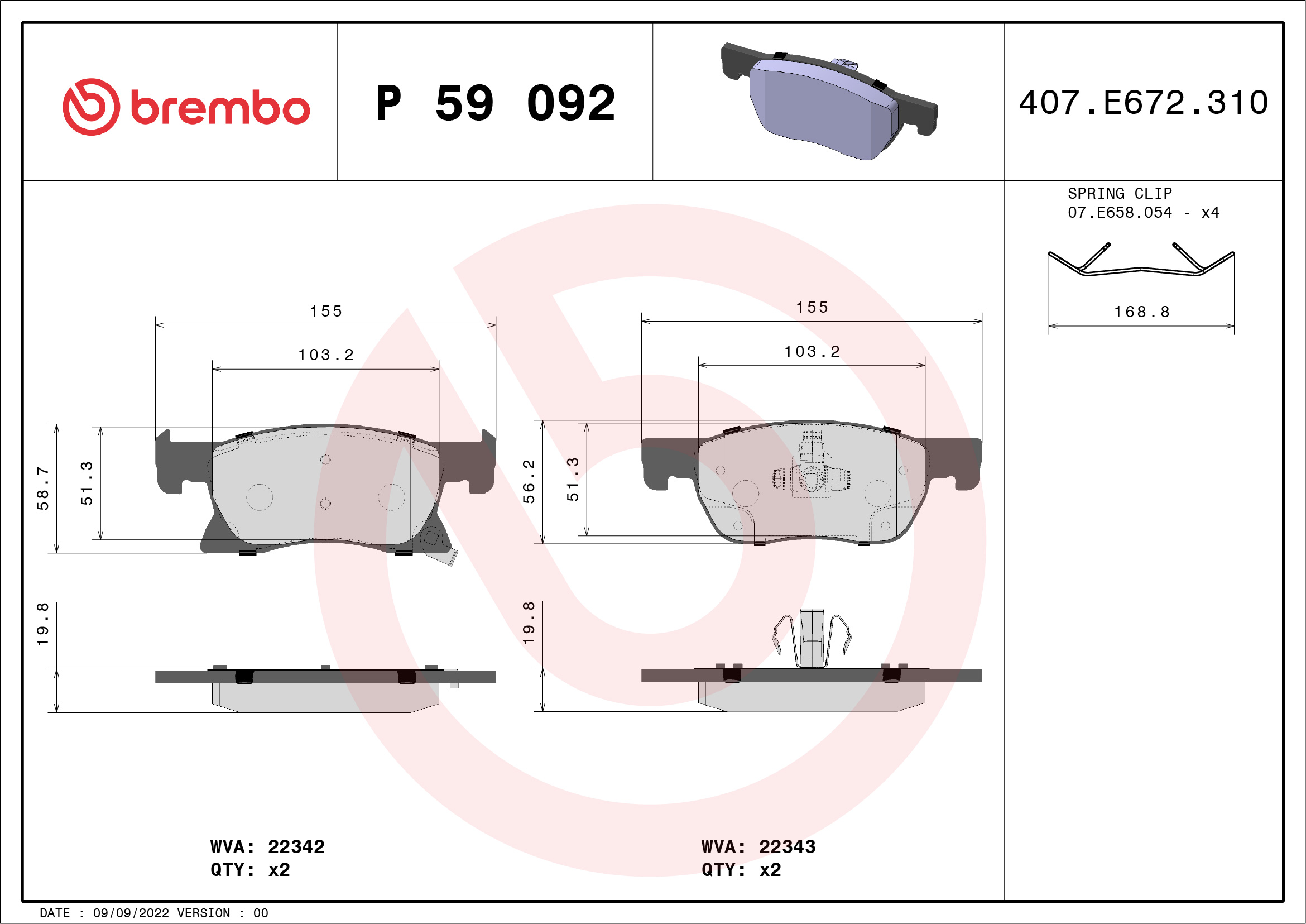 Brake Pad Set, disc brake (Front axle)  Art. P59092