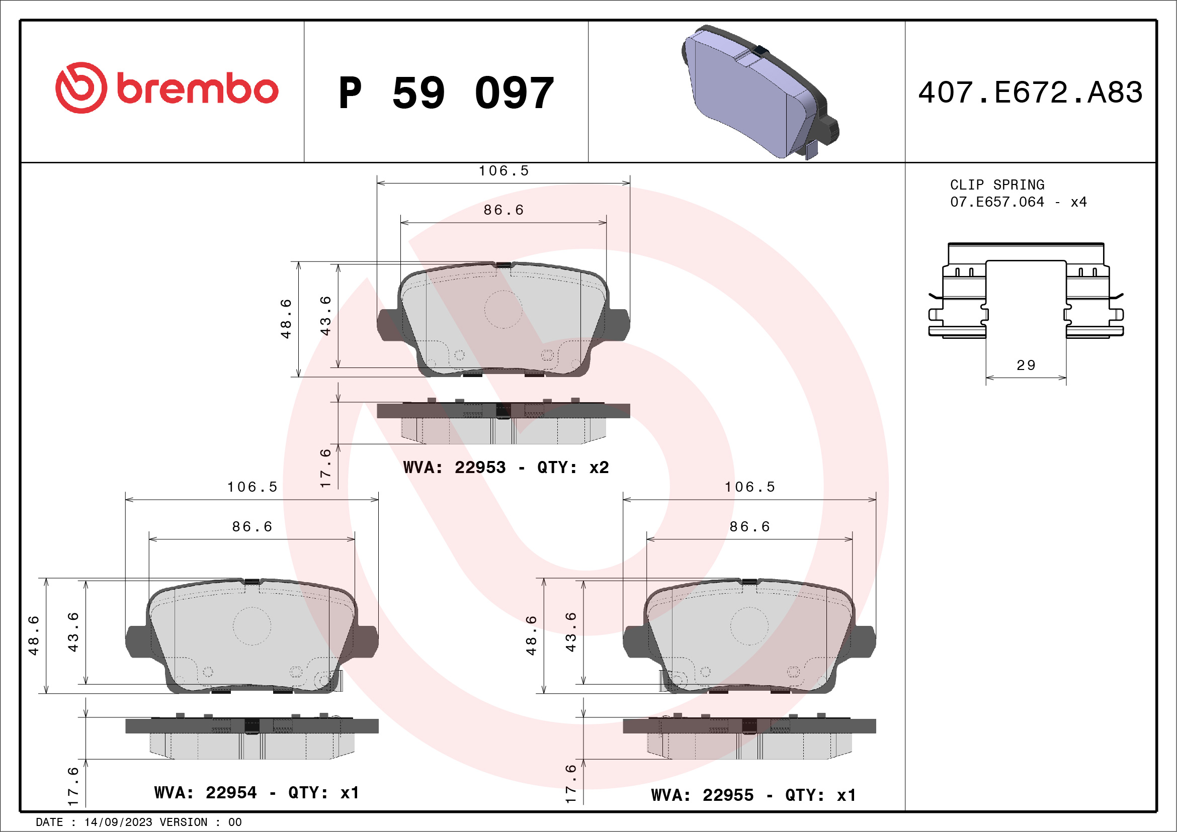 Brake Pad Set, disc brake (Rear axle)  Art. P59097