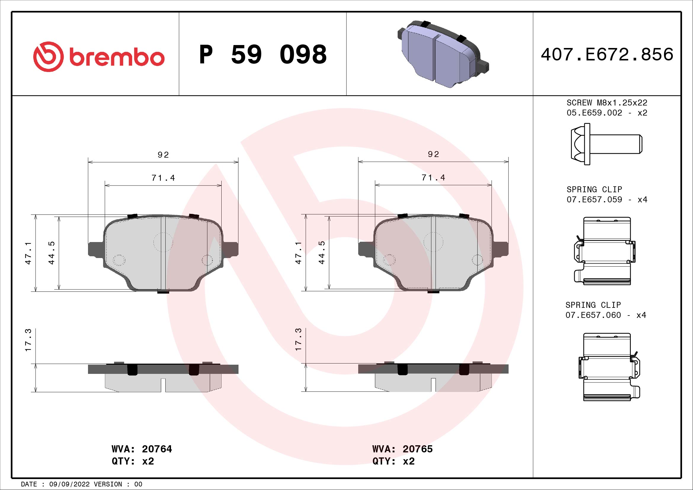 Brake Pad Set, disc brake (Double cloth)  Art. P59098