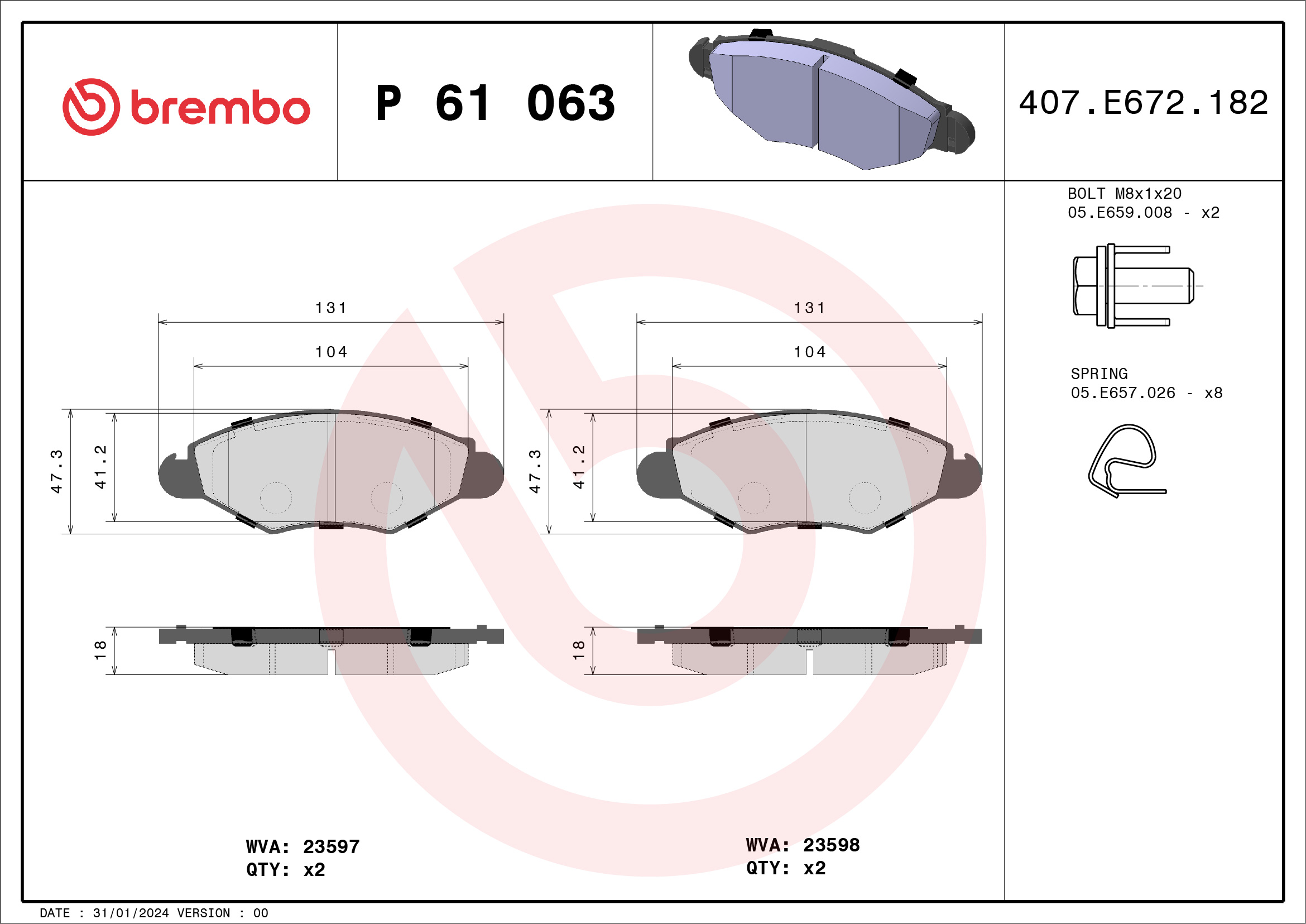 Brake Pad Set, disc brake (Front axle)  Art. P61063