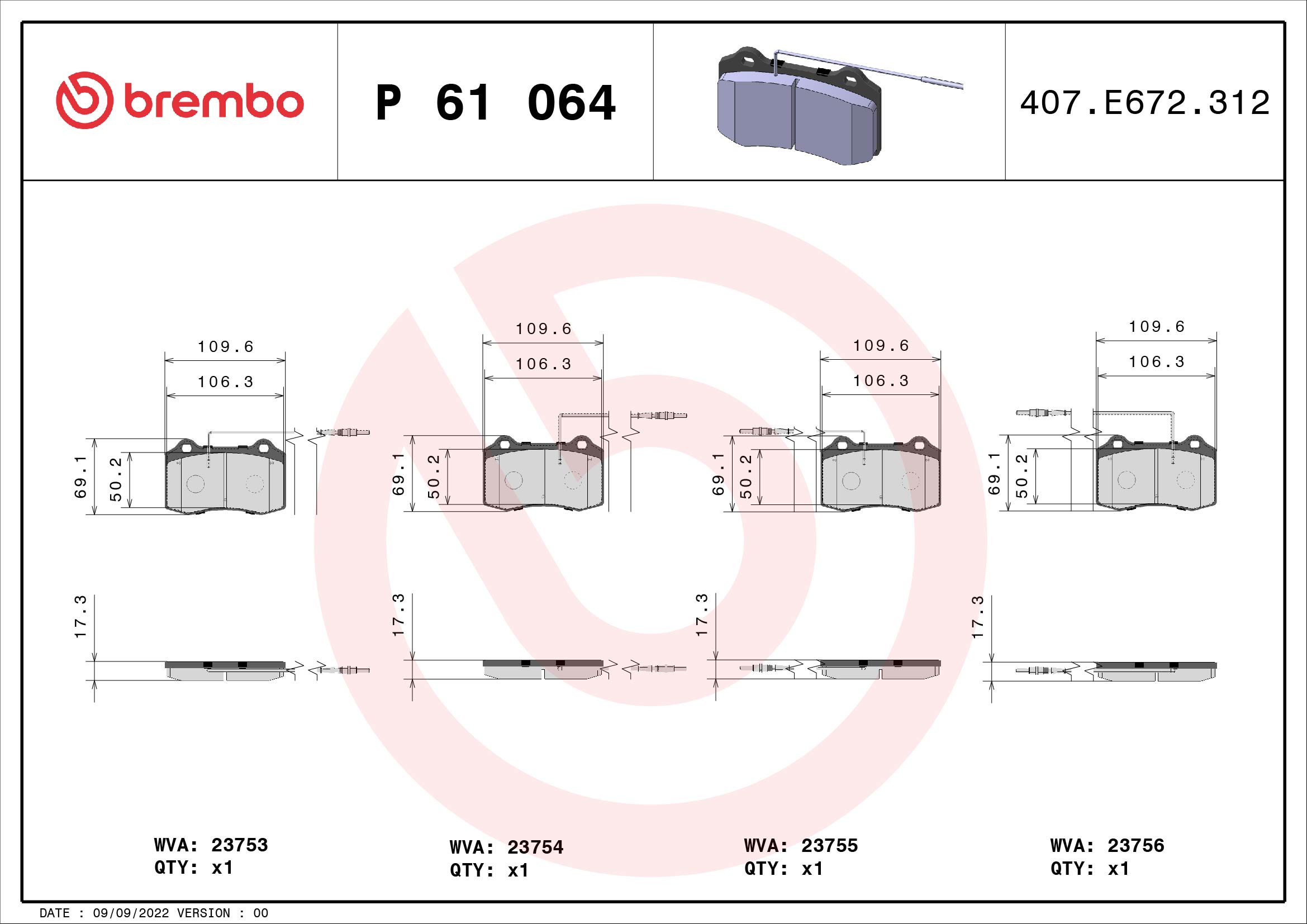 Brake Pad Set, disc brake (Front axle)  Art. P61064