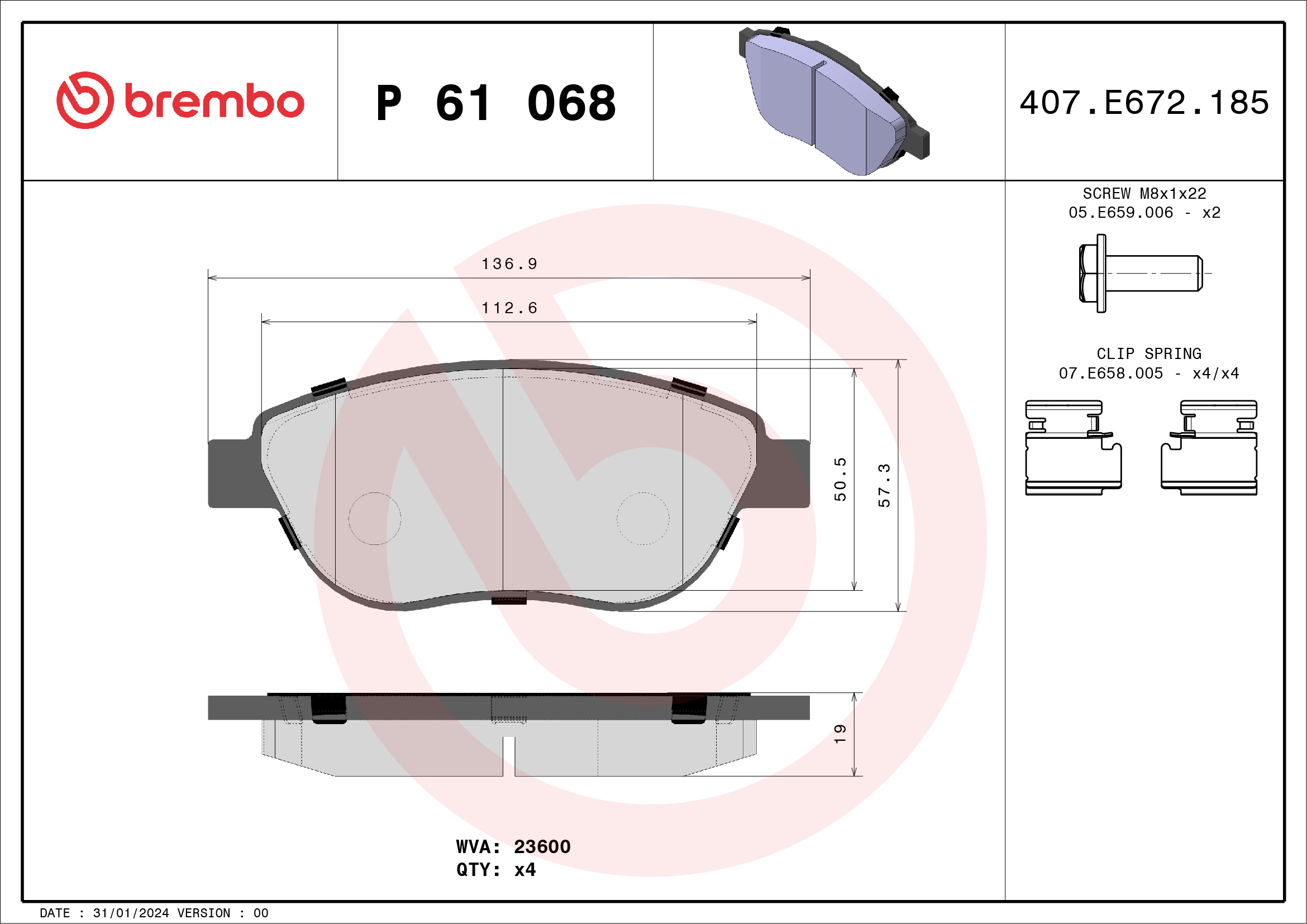 Brake Pad Set, disc brake (Front axle)  Art. P61068