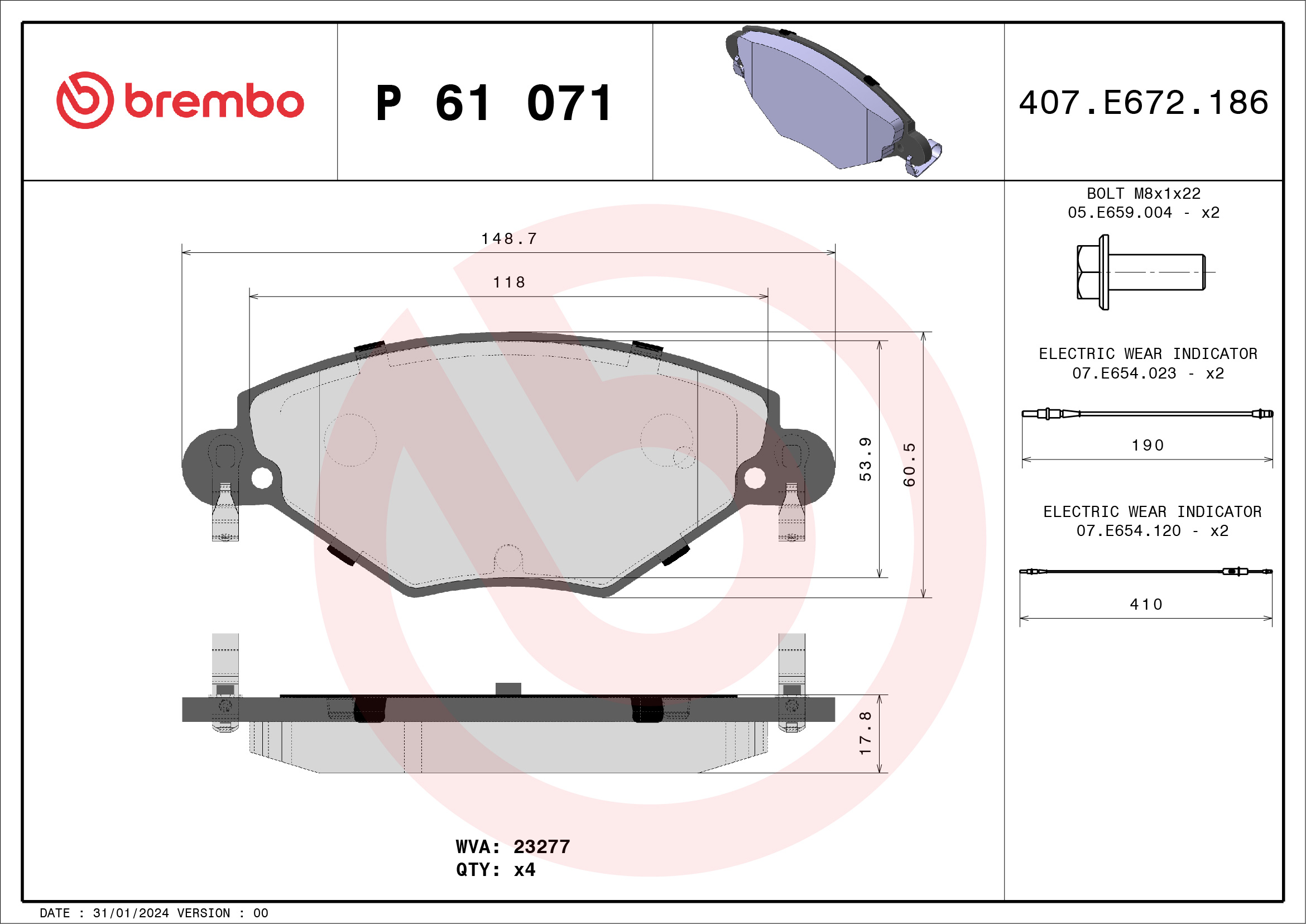 Brake Pad Set, disc brake (Front axle)  Art. P61071