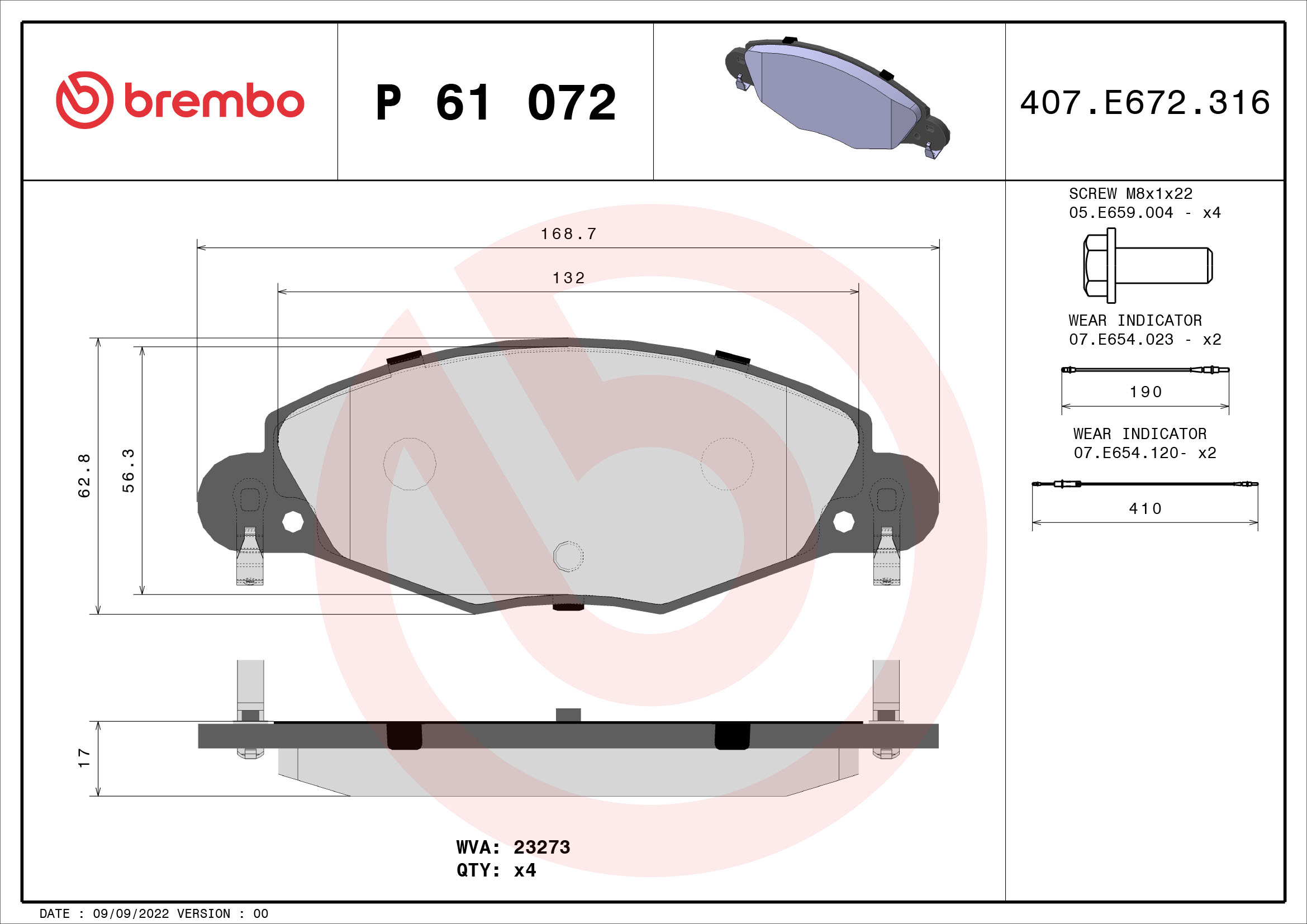 Brake Pad Set, disc brake (Front axle)  Art. P61072