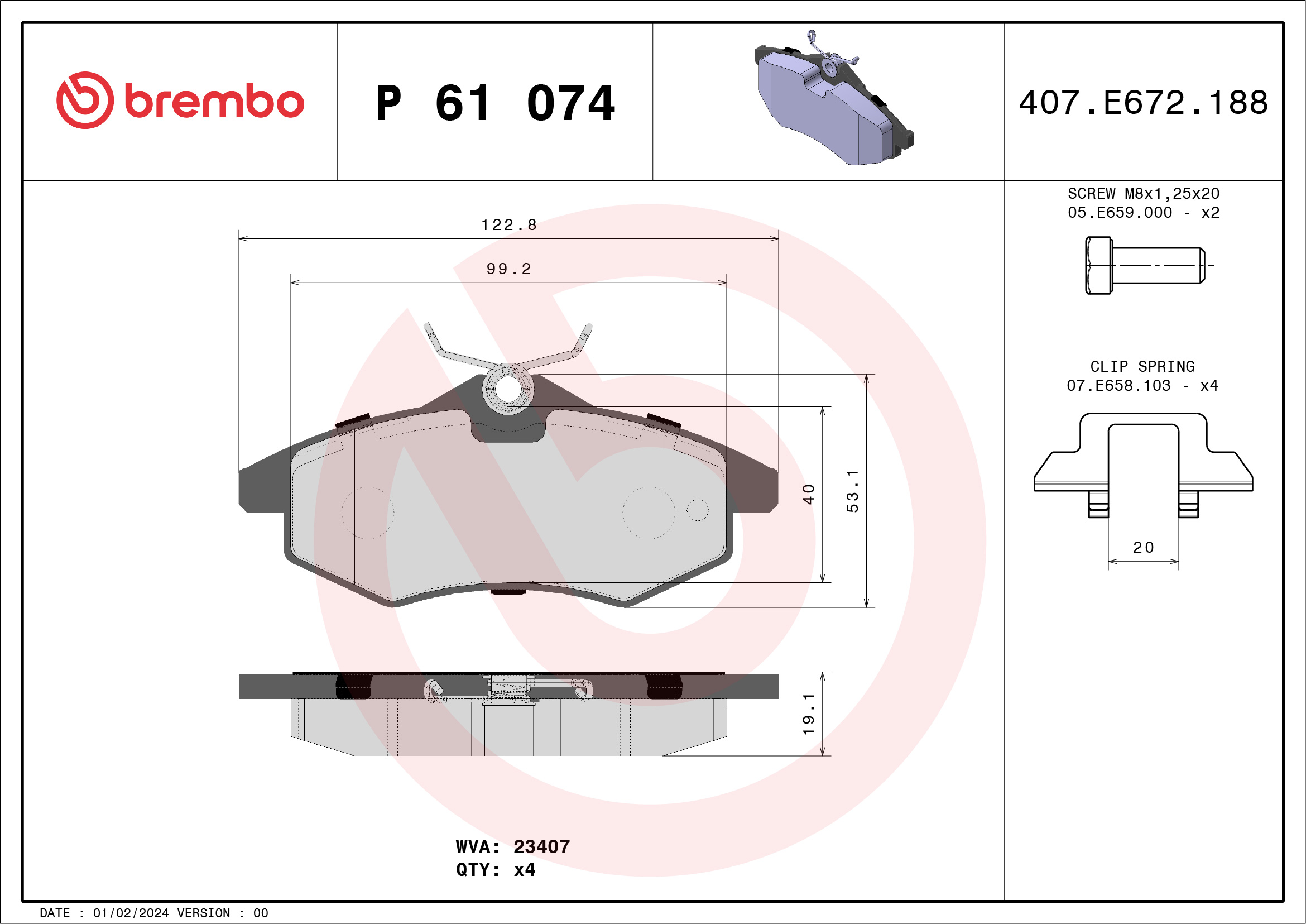 Brake Pad Set, disc brake (Front axle)  Art. P61074