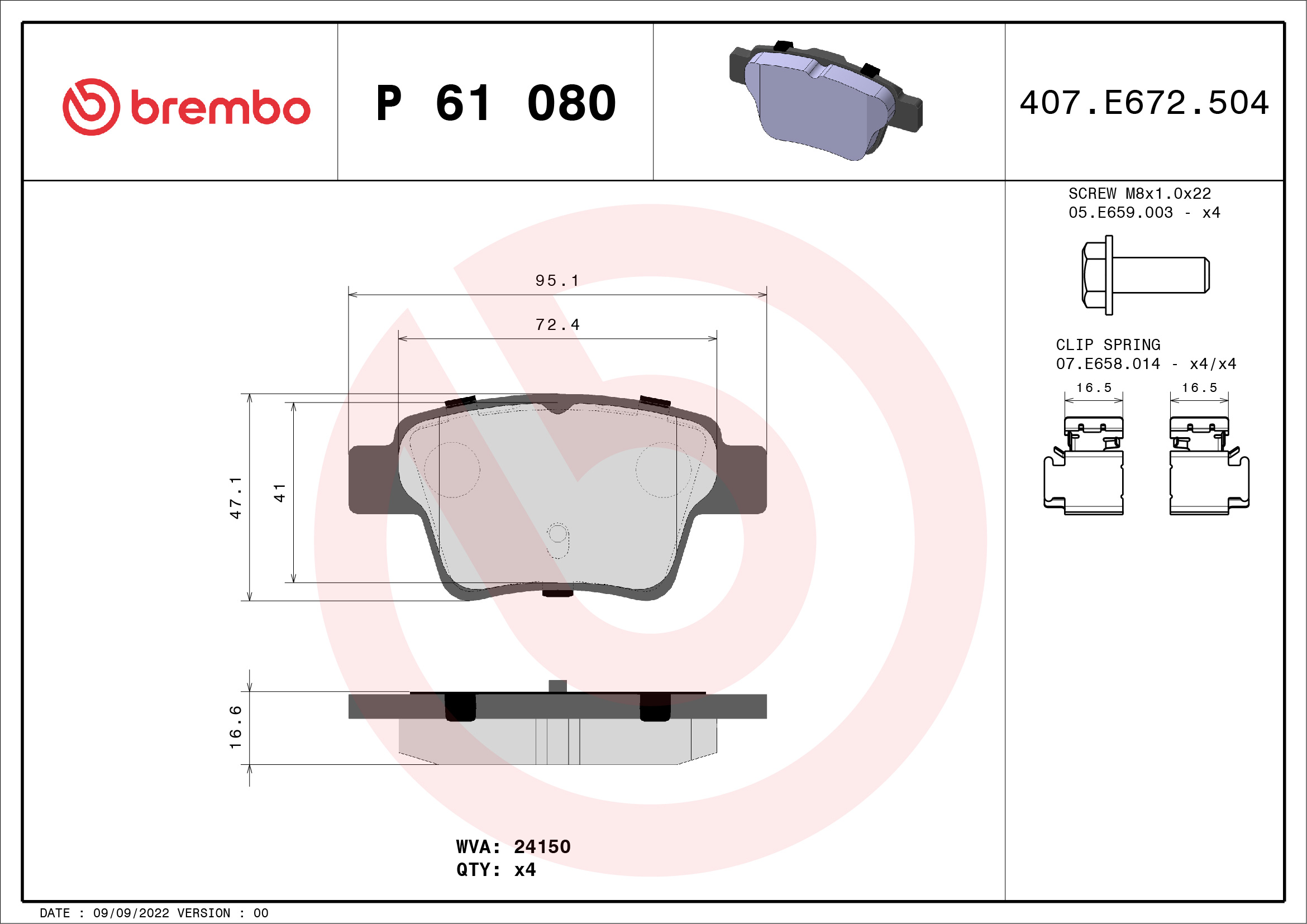 Brake Pad Set, disc brake (Rear axle)  Art. P61080