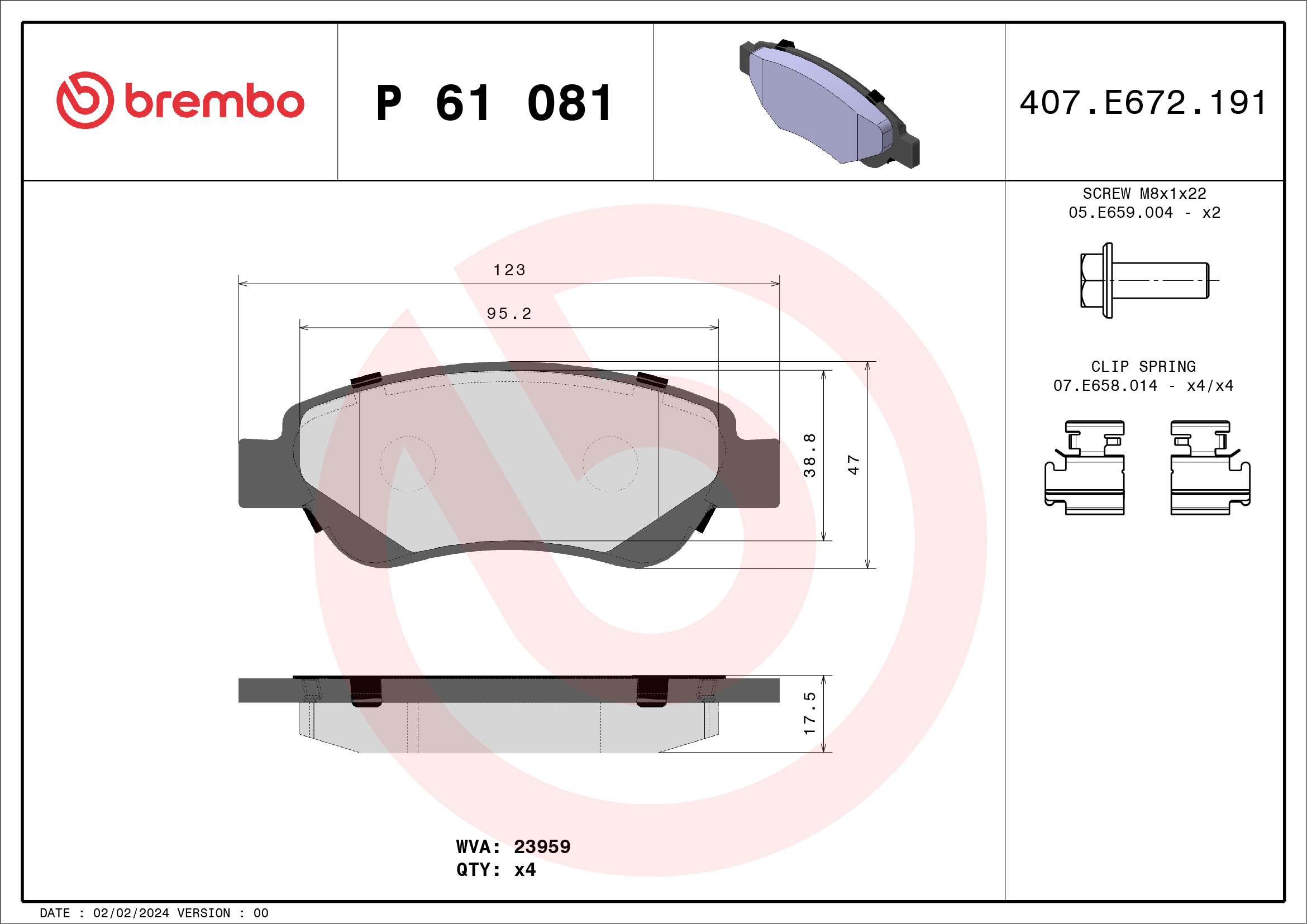 Brake Pad Set, disc brake (Front axle)  Art. P61081