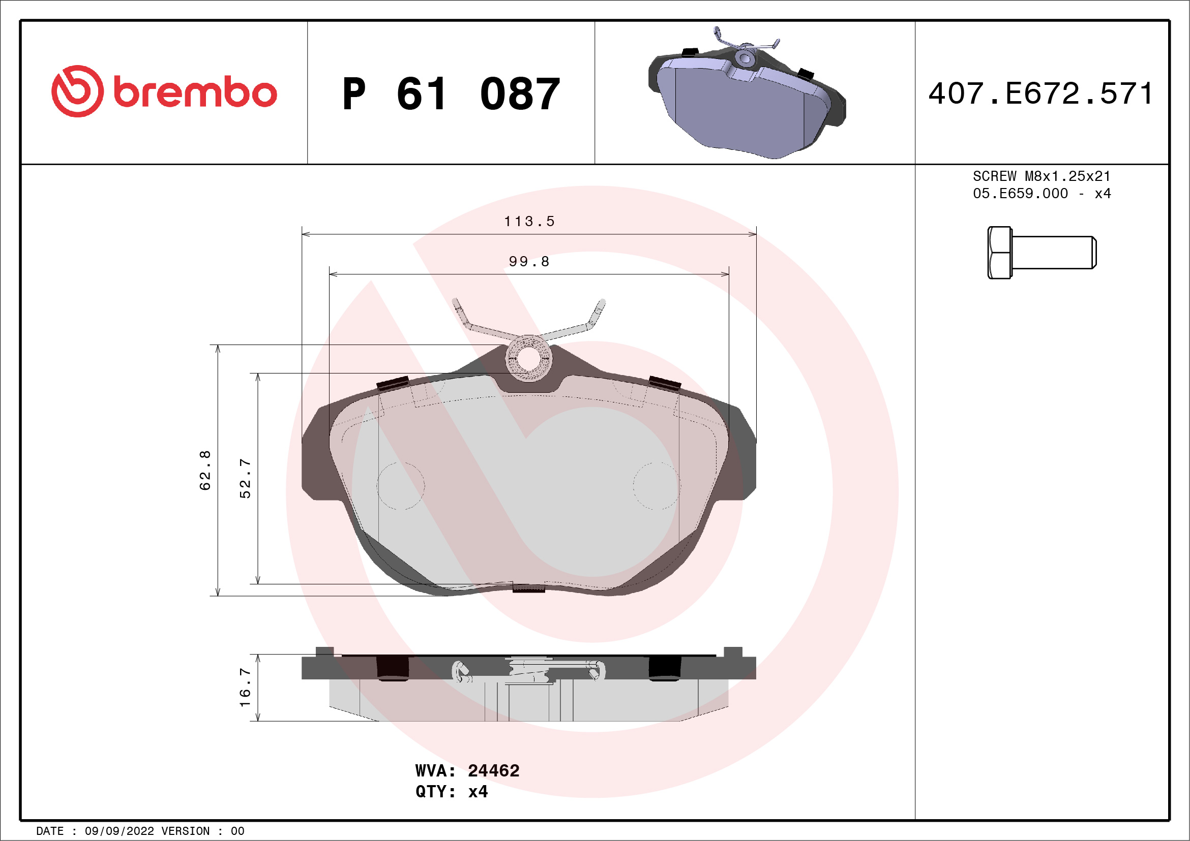 Brake Pad Set, disc brake (Rear axle)  Art. P61087