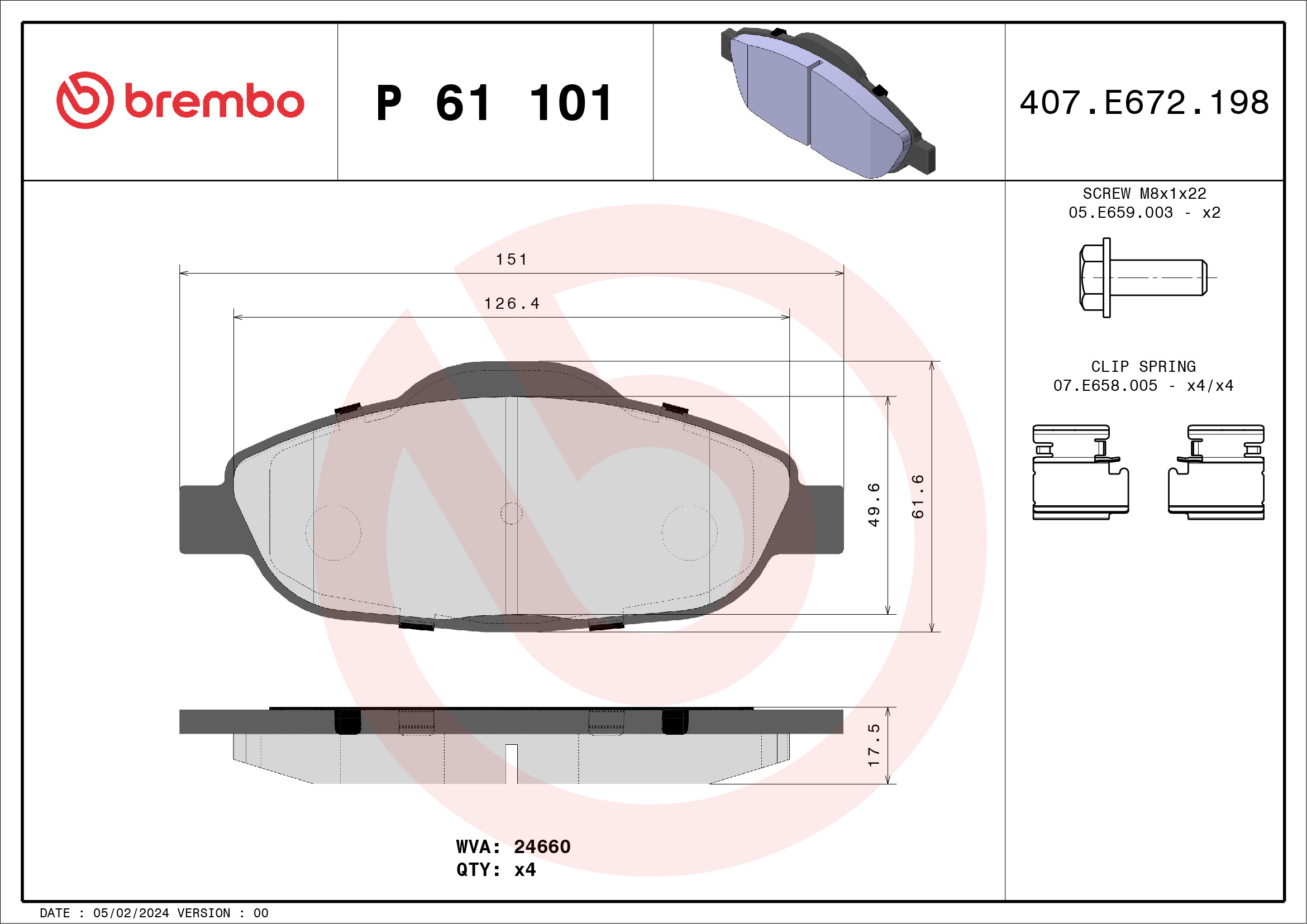 Brake Pad Set, disc brake (Front axle)  Art. P61101