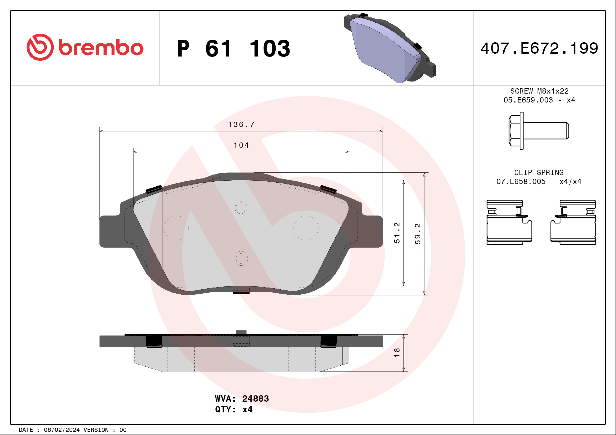 Brake Pad Set, disc brake (Front axle)  Art. P61103