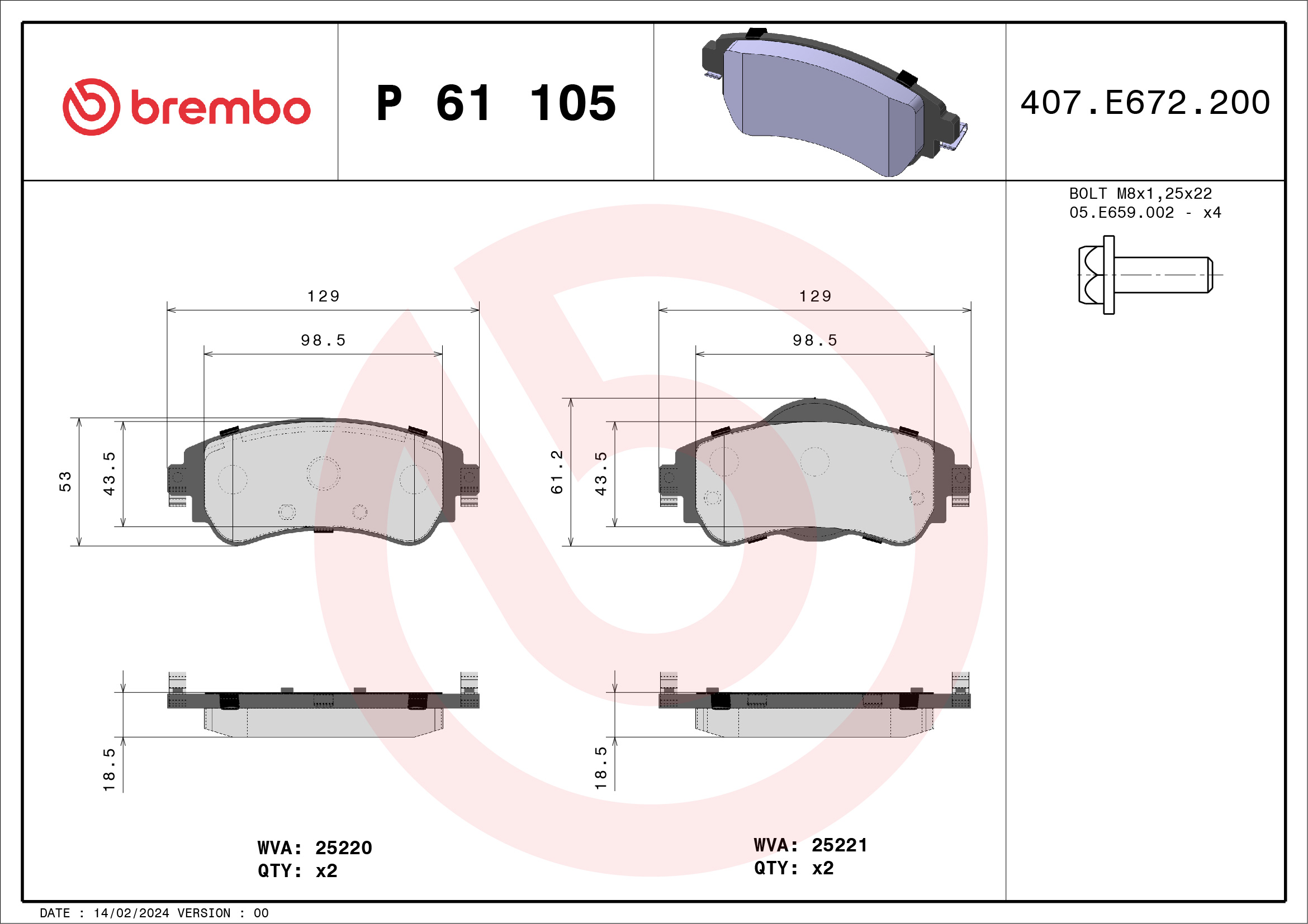 Brake Pad Set, disc brake (Front axle)  Art. P61105