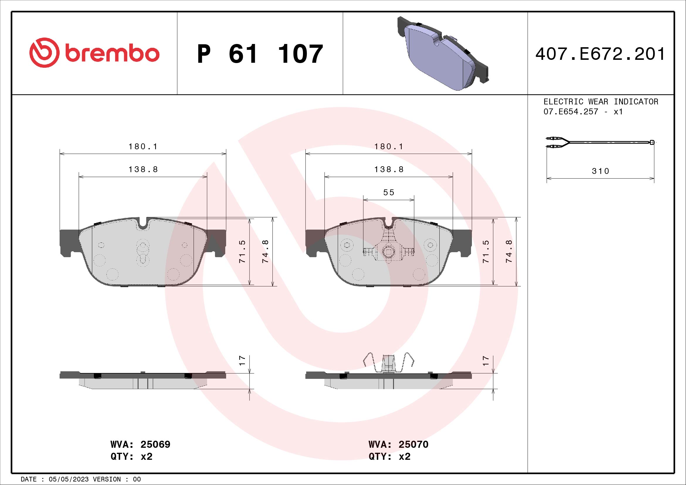 Brake Pad Set, disc brake (Front axle)  Art. P61107