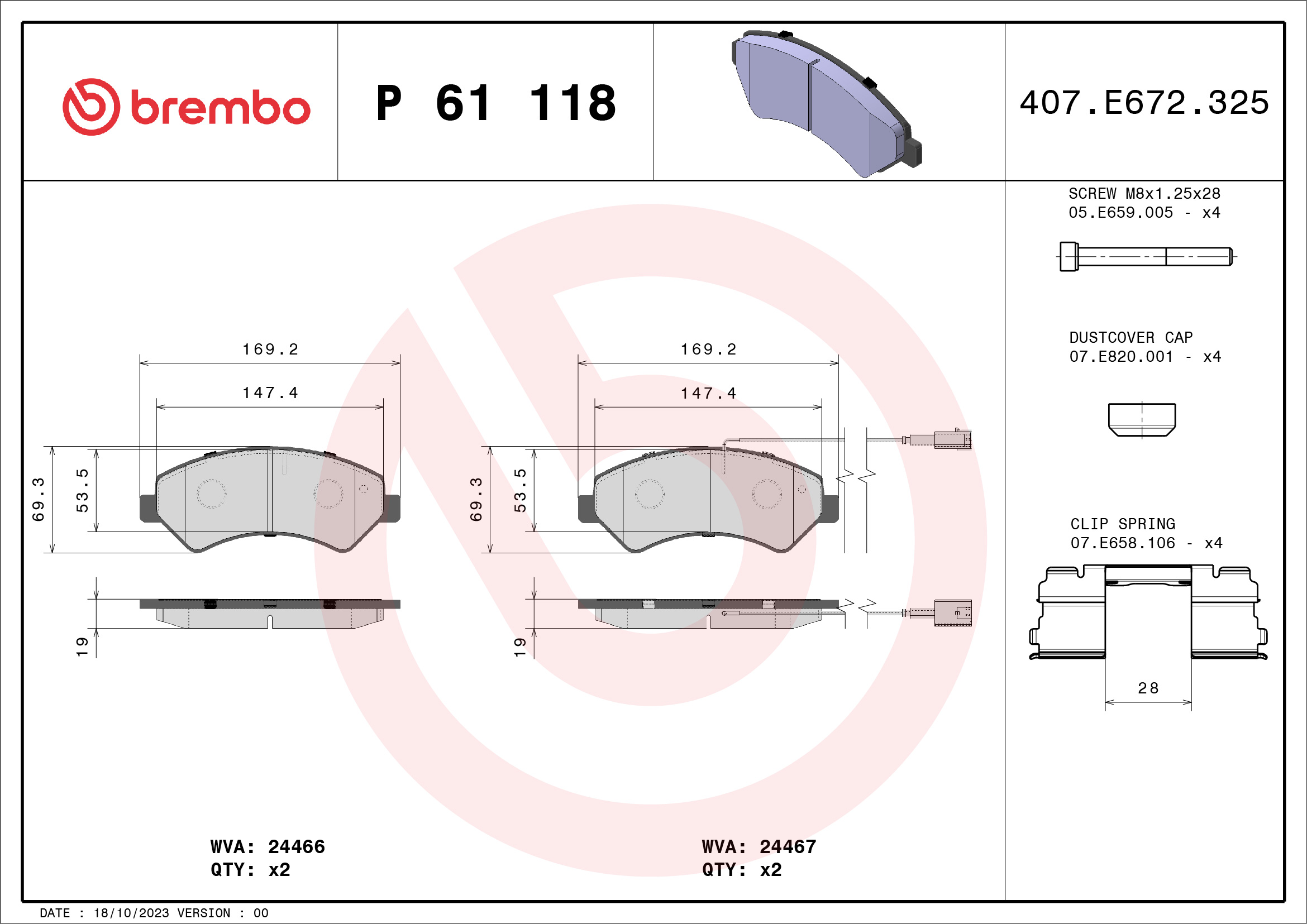 Brake Pad Set, disc brake (Front axle)  Art. P61118