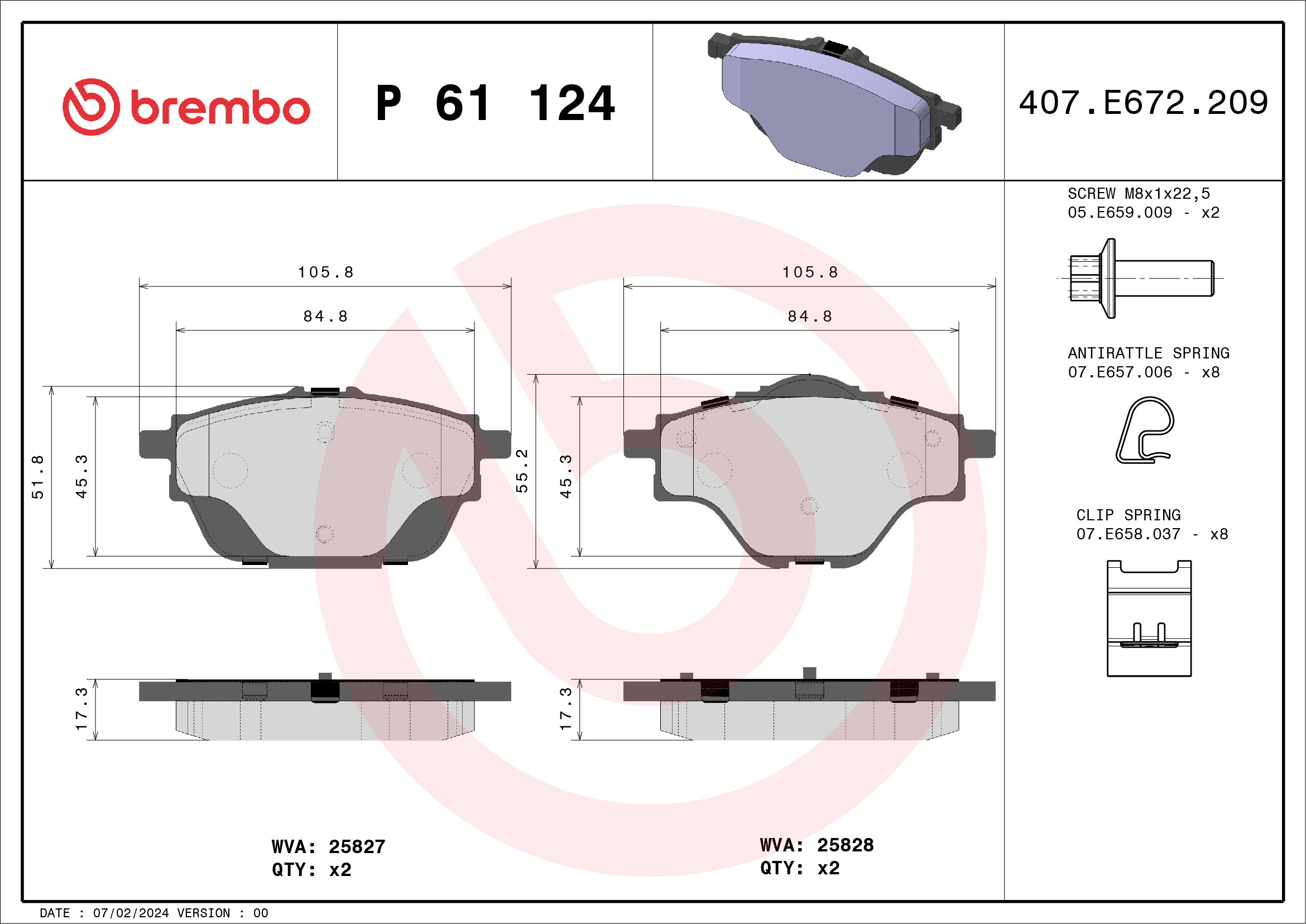 Brake Pad Set, disc brake (Rear axle)  Art. P61124