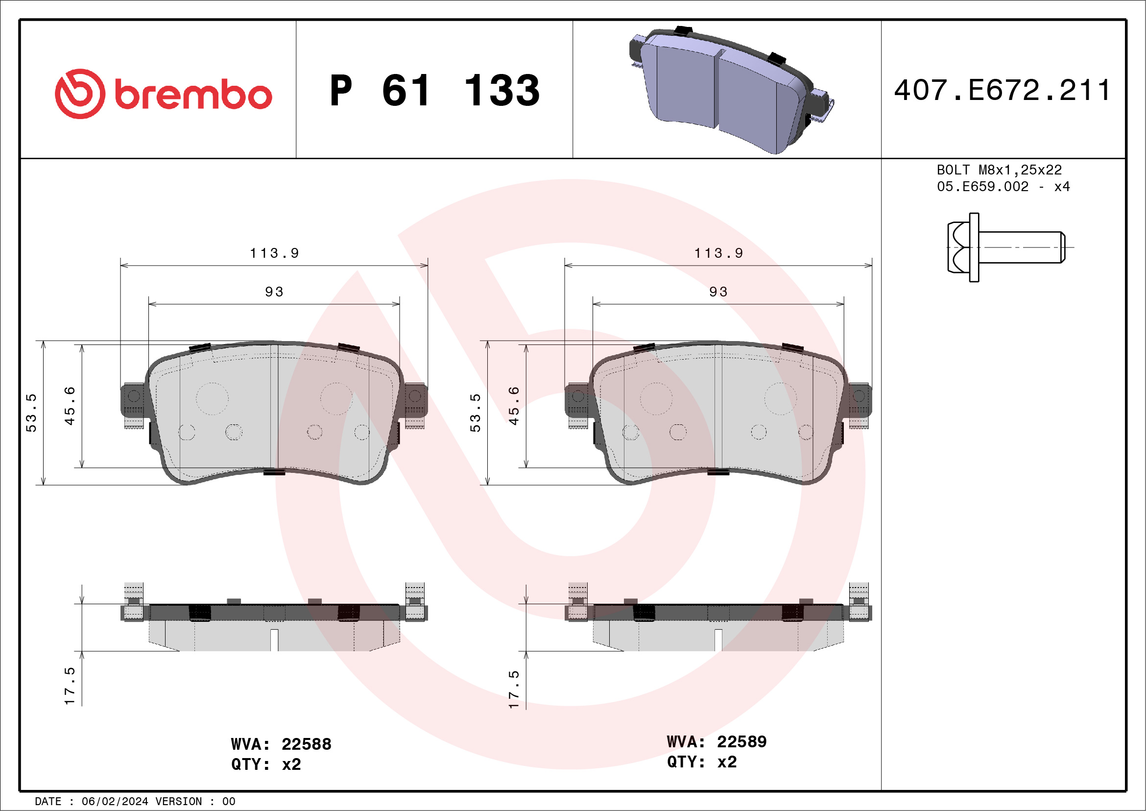 Brake Pad Set, disc brake (Rear axle)  Art. P61133