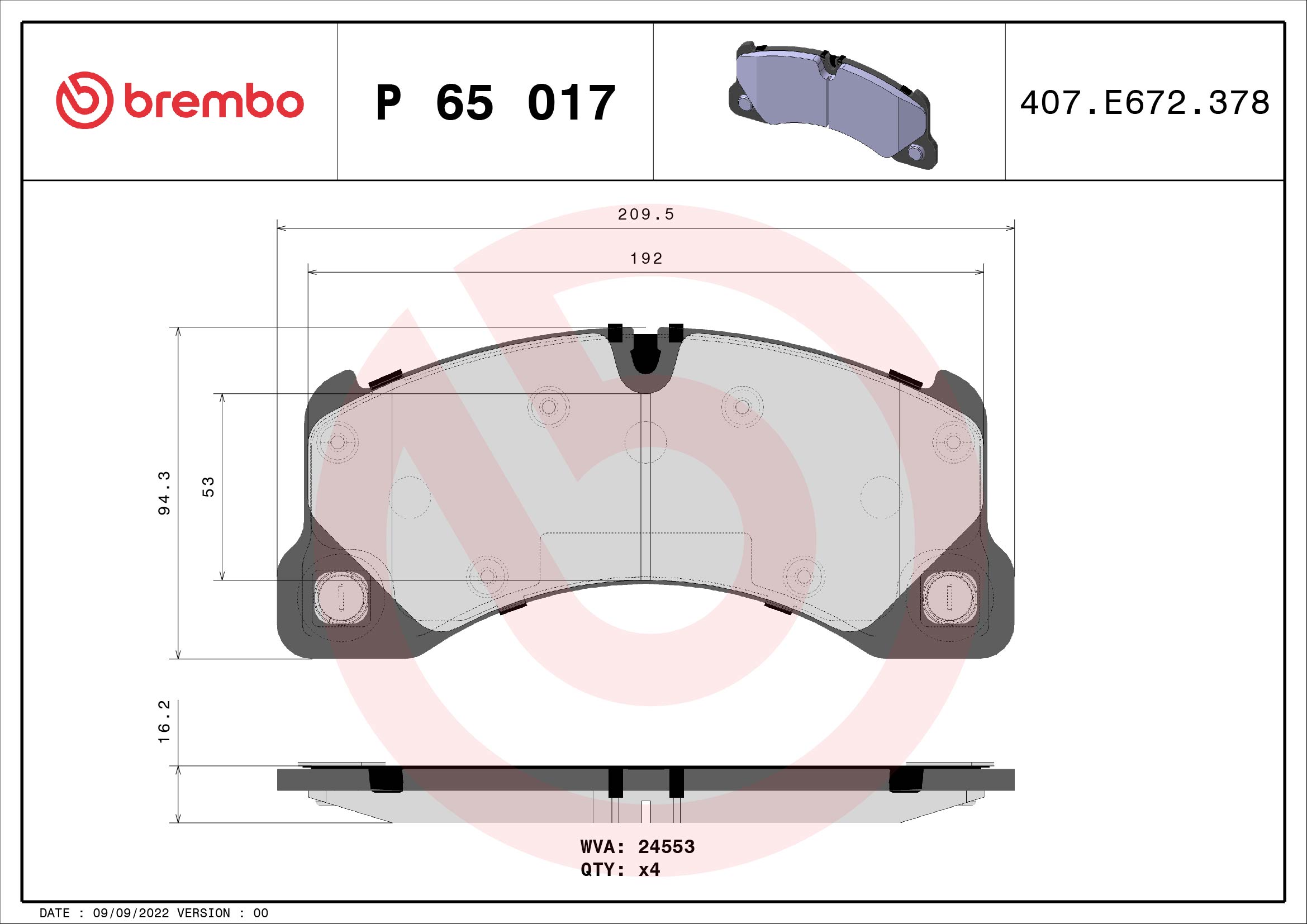 Brake Pad Set, disc brake (Front axle)  Art. P65017