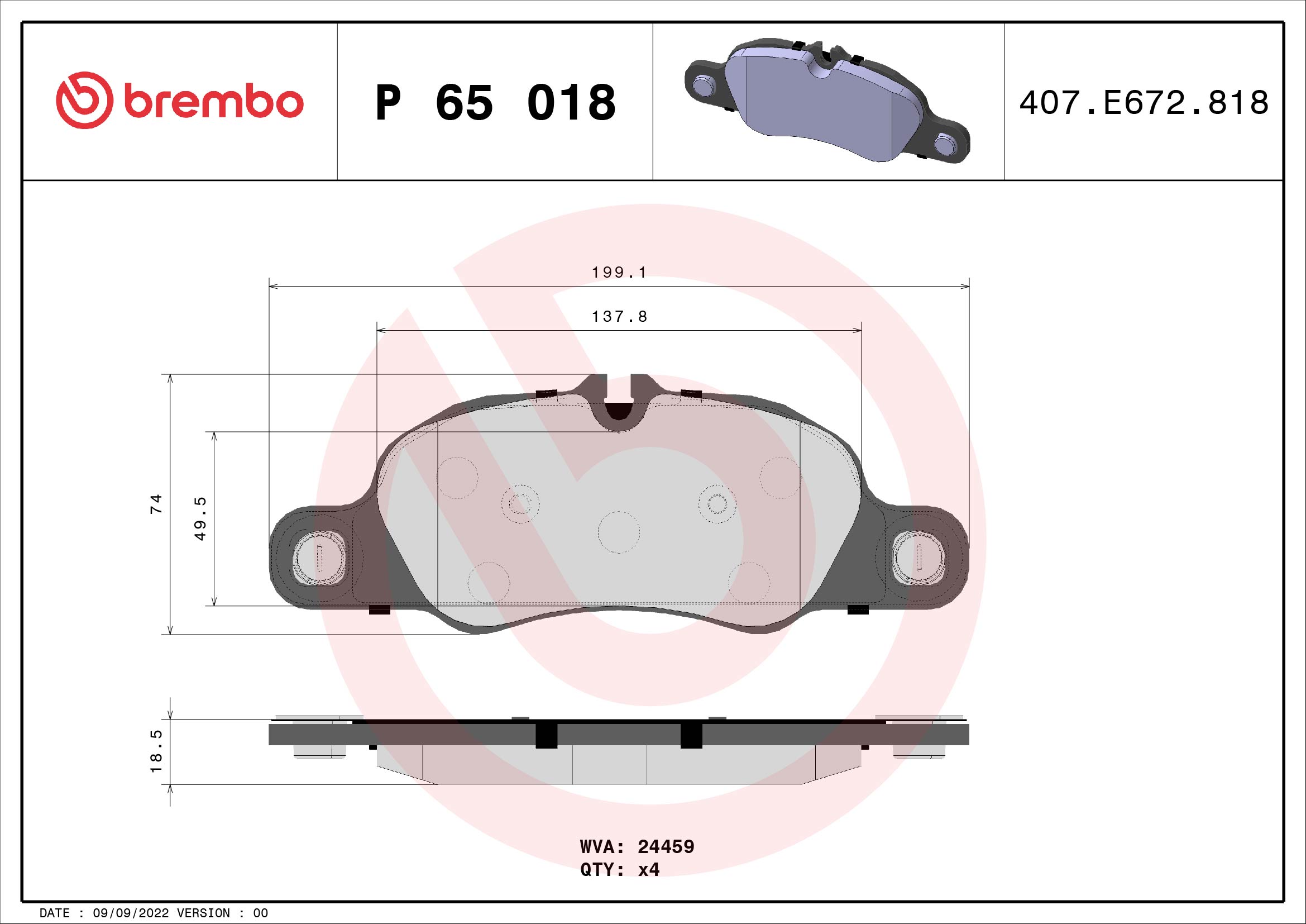 Brake Pad Set, disc brake (Front axle)  Art. P65018