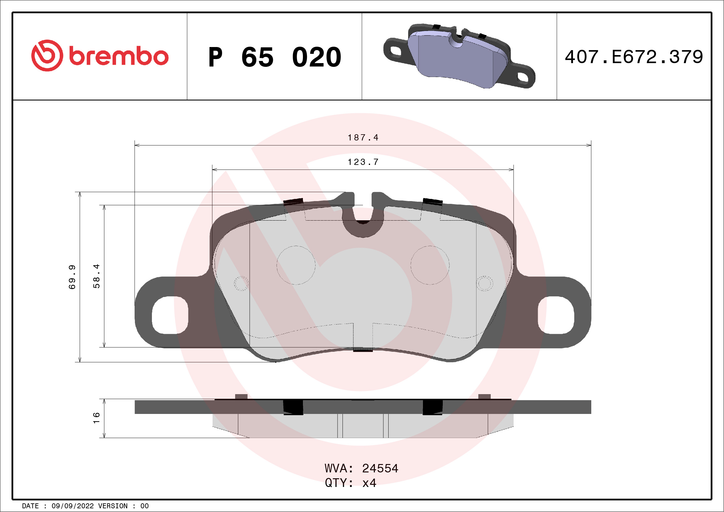 Brake Pad Set, disc brake (Rear axle)  Art. P65020