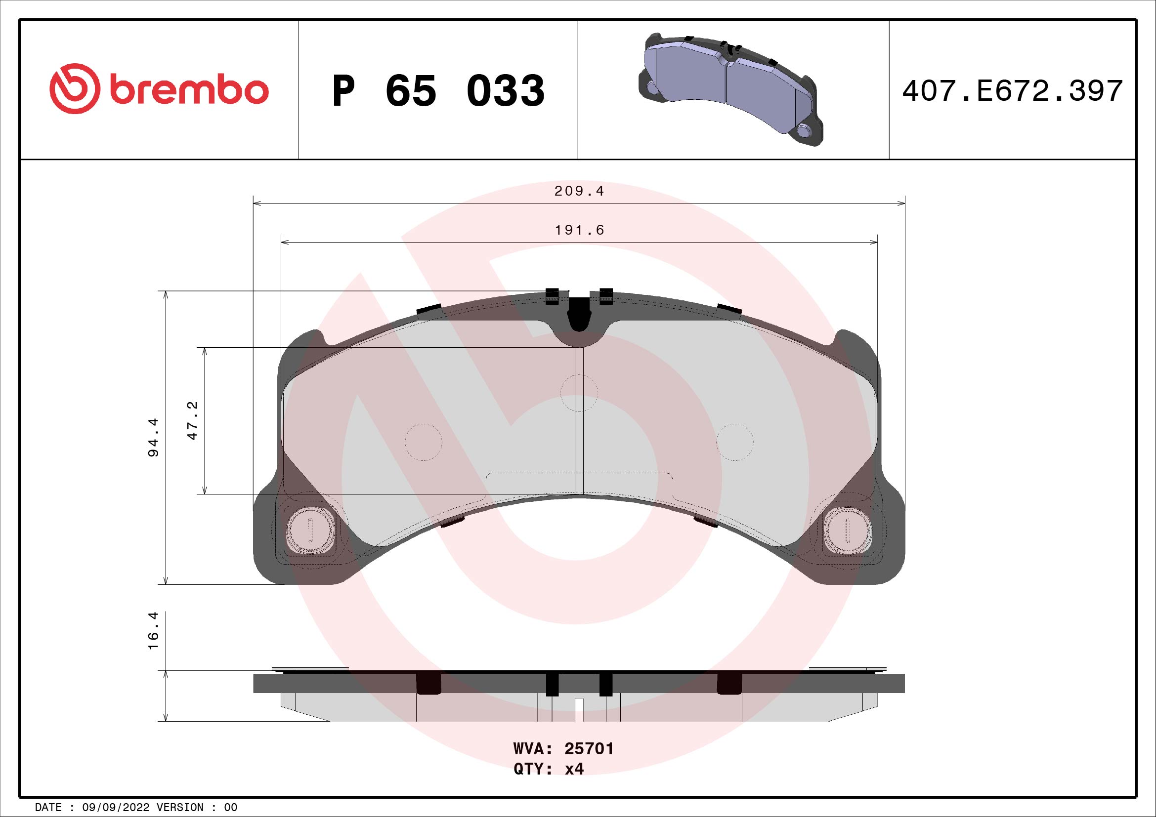 Brake Pad Set, disc brake (Front axle)  Art. P65033