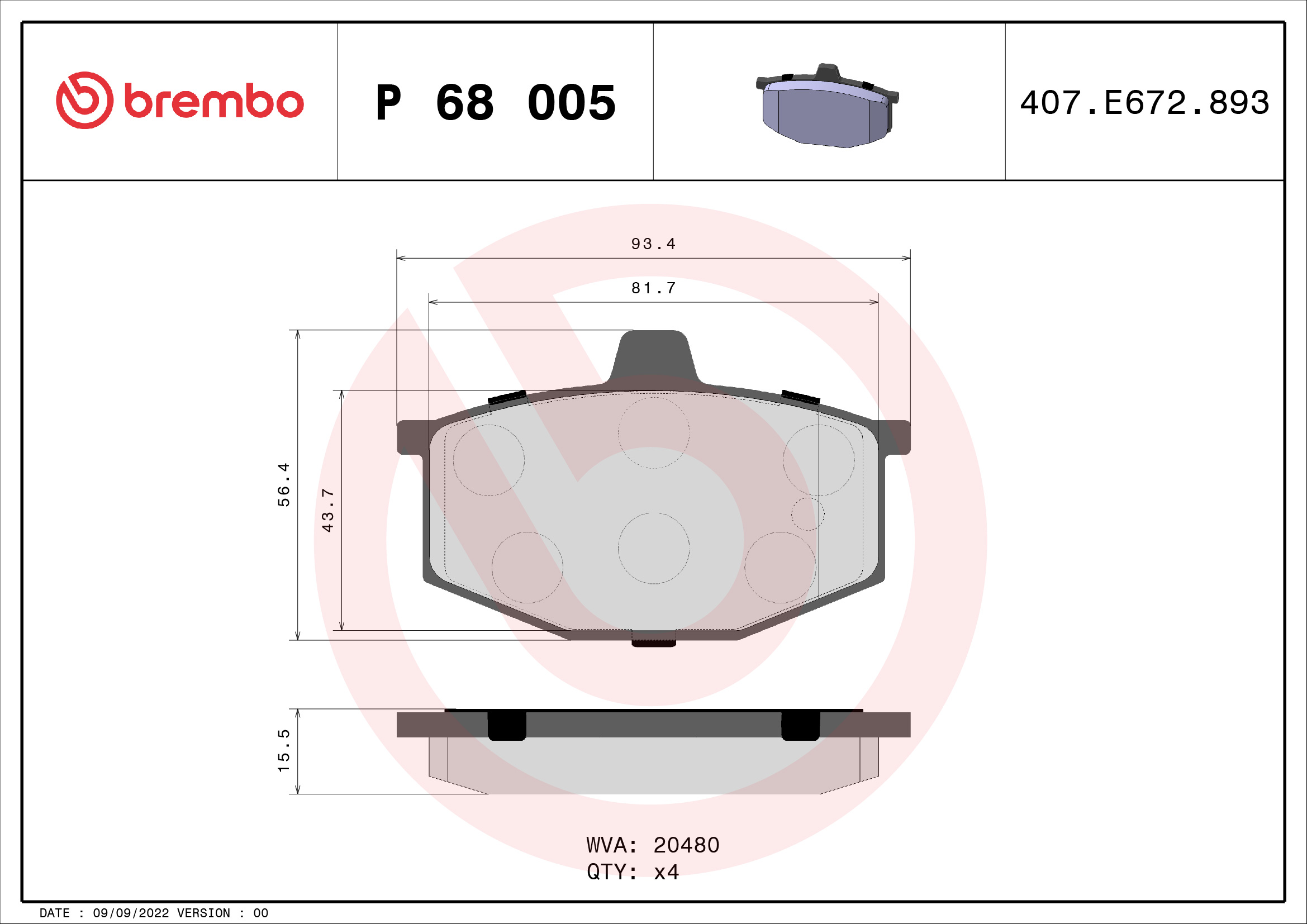 Brake Pad Set, disc brake (Front axle)  Art. P68005