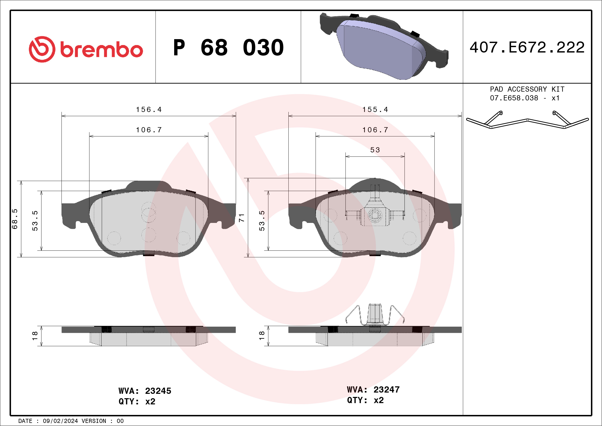 Brake Pad Set, disc brake (Front axle)  Art. P68030