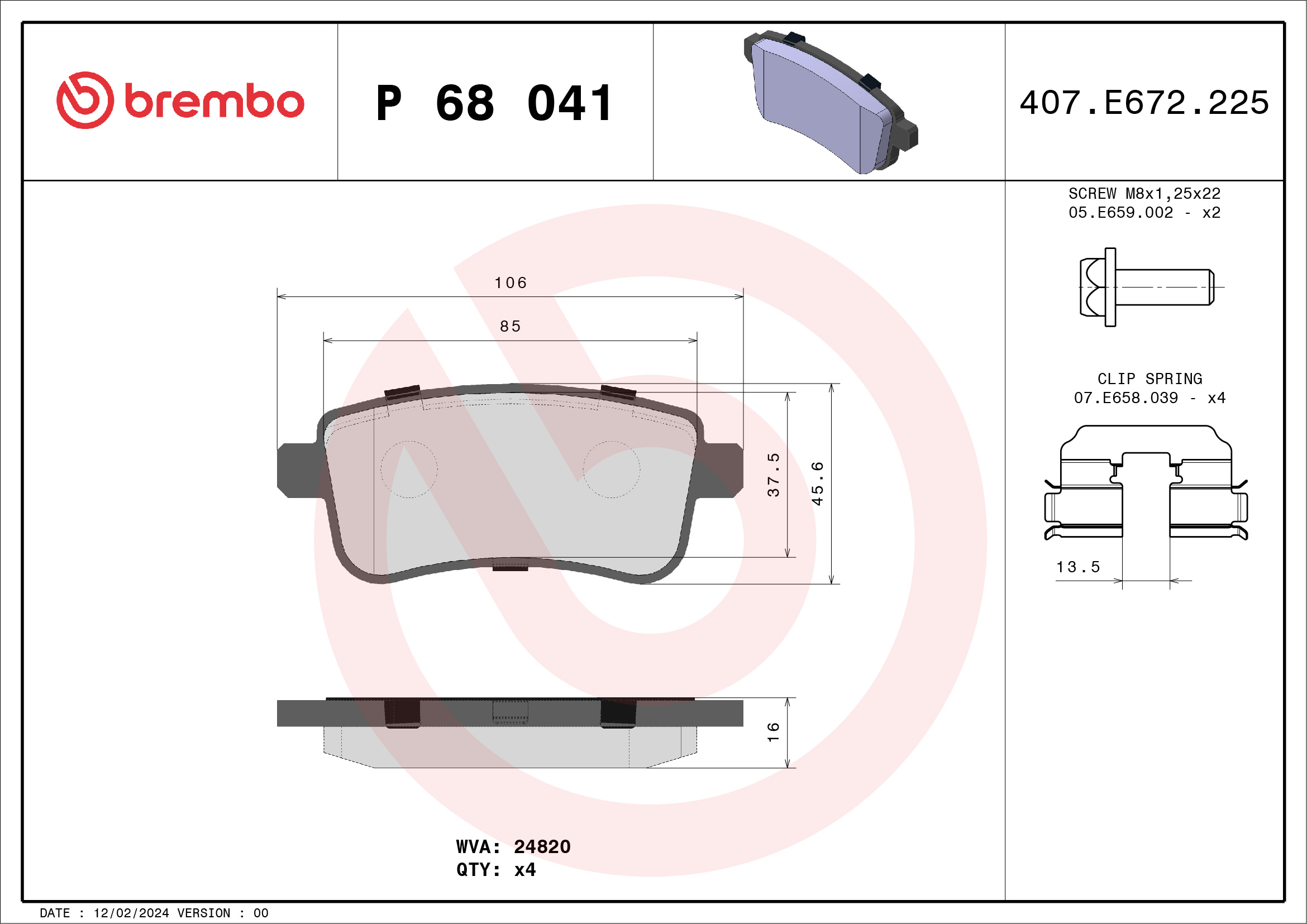 Brake Pad Set, disc brake (Rear axle)  Art. P68041