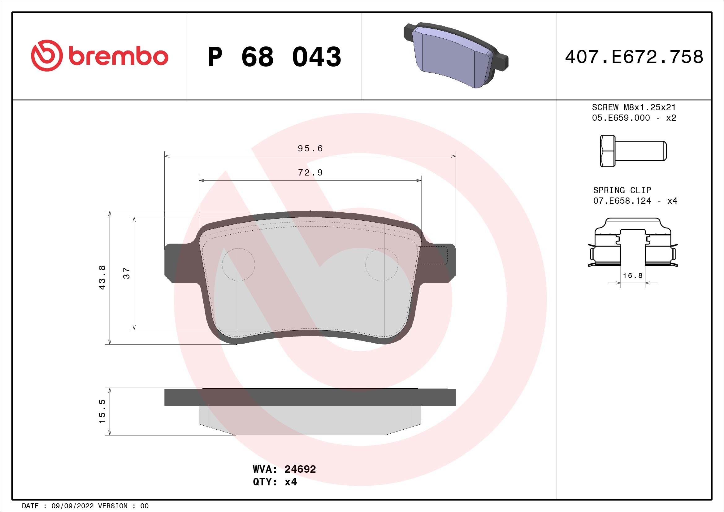 Brake Pad Set, disc brake (Rear axle)  Art. P68043