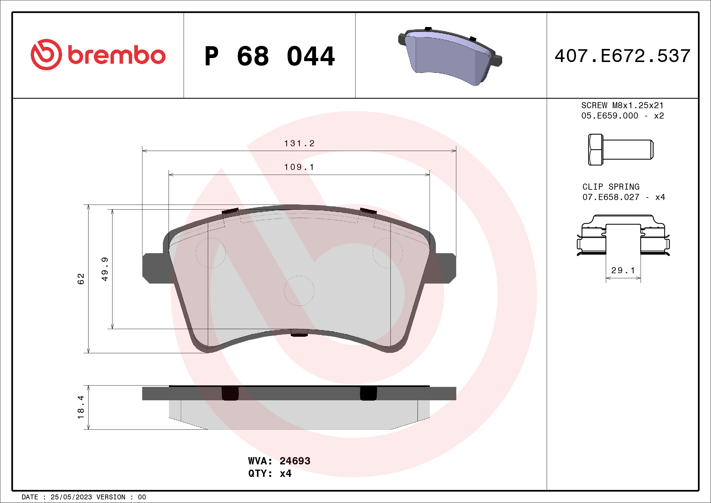 Brake Pad Set, disc brake (Front axle)  Art. P68044