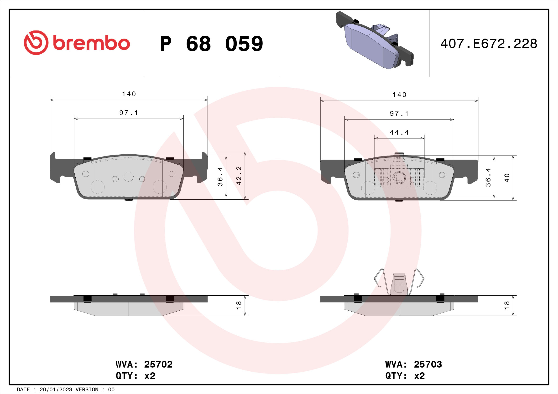 Brake Pad Set, disc brake (Front axle)  Art. P68059