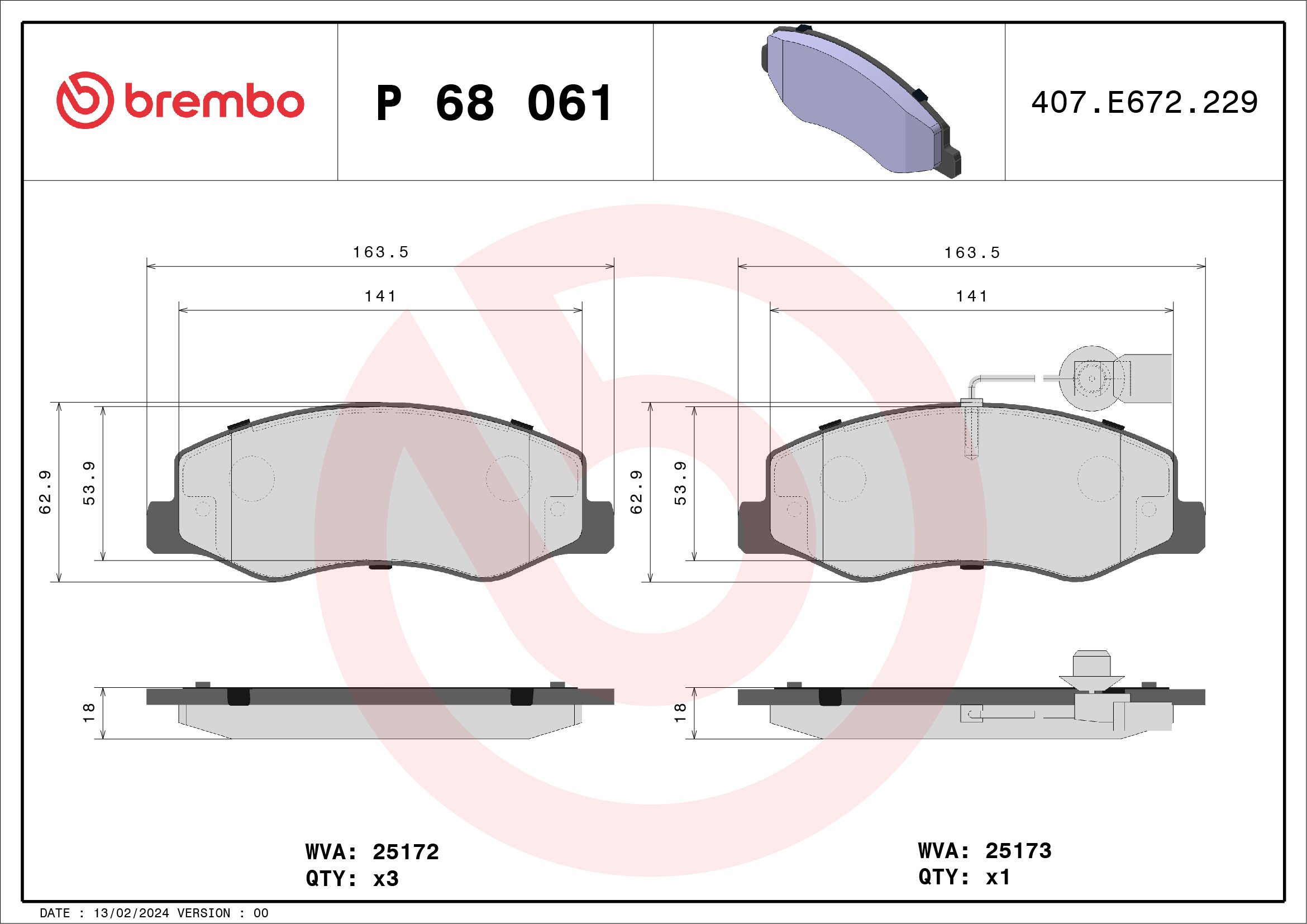 Brake Pad Set, disc brake (Rear axle)  Art. P68061