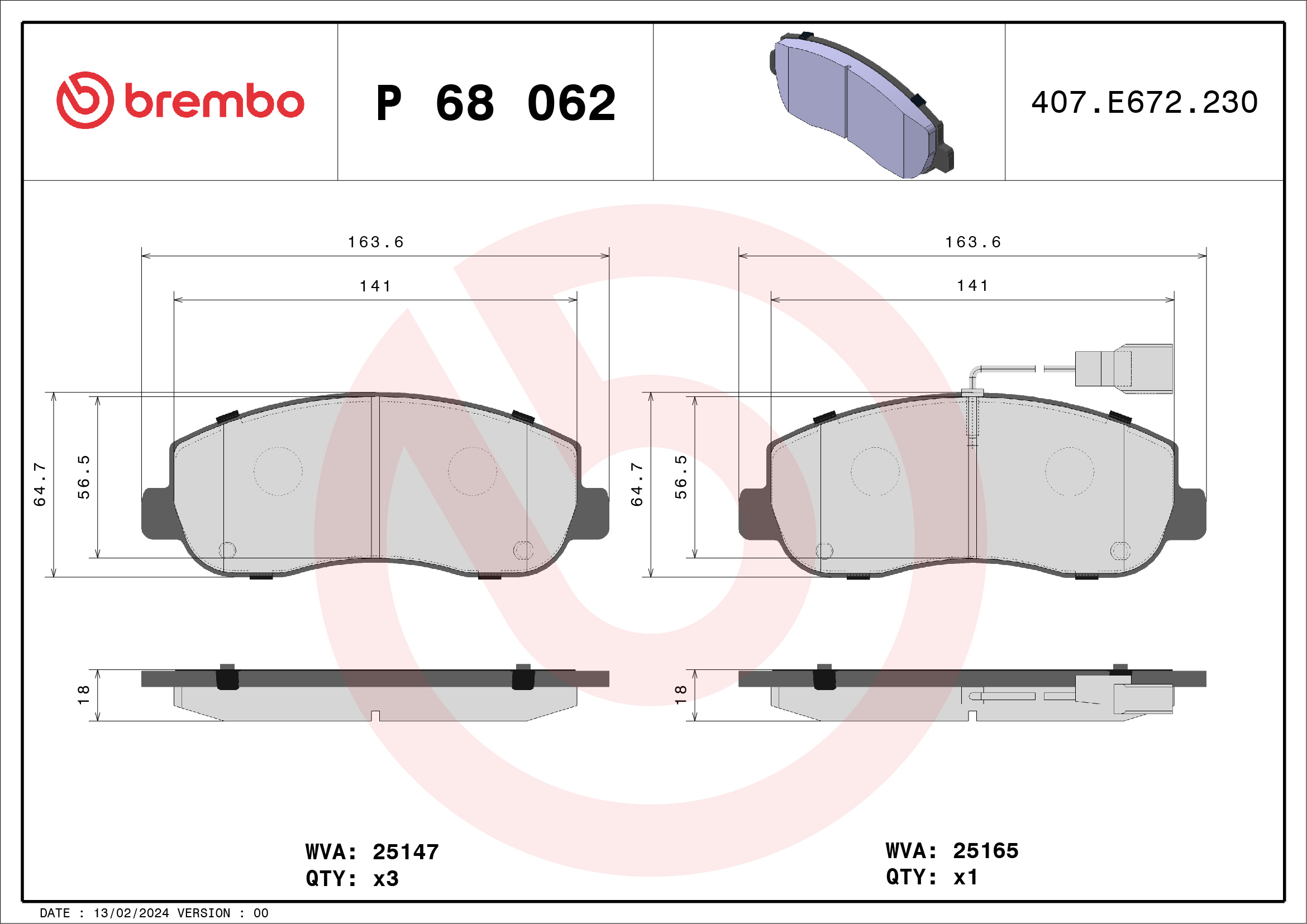 Brake Pad Set, disc brake (Front axle)  Art. P68062